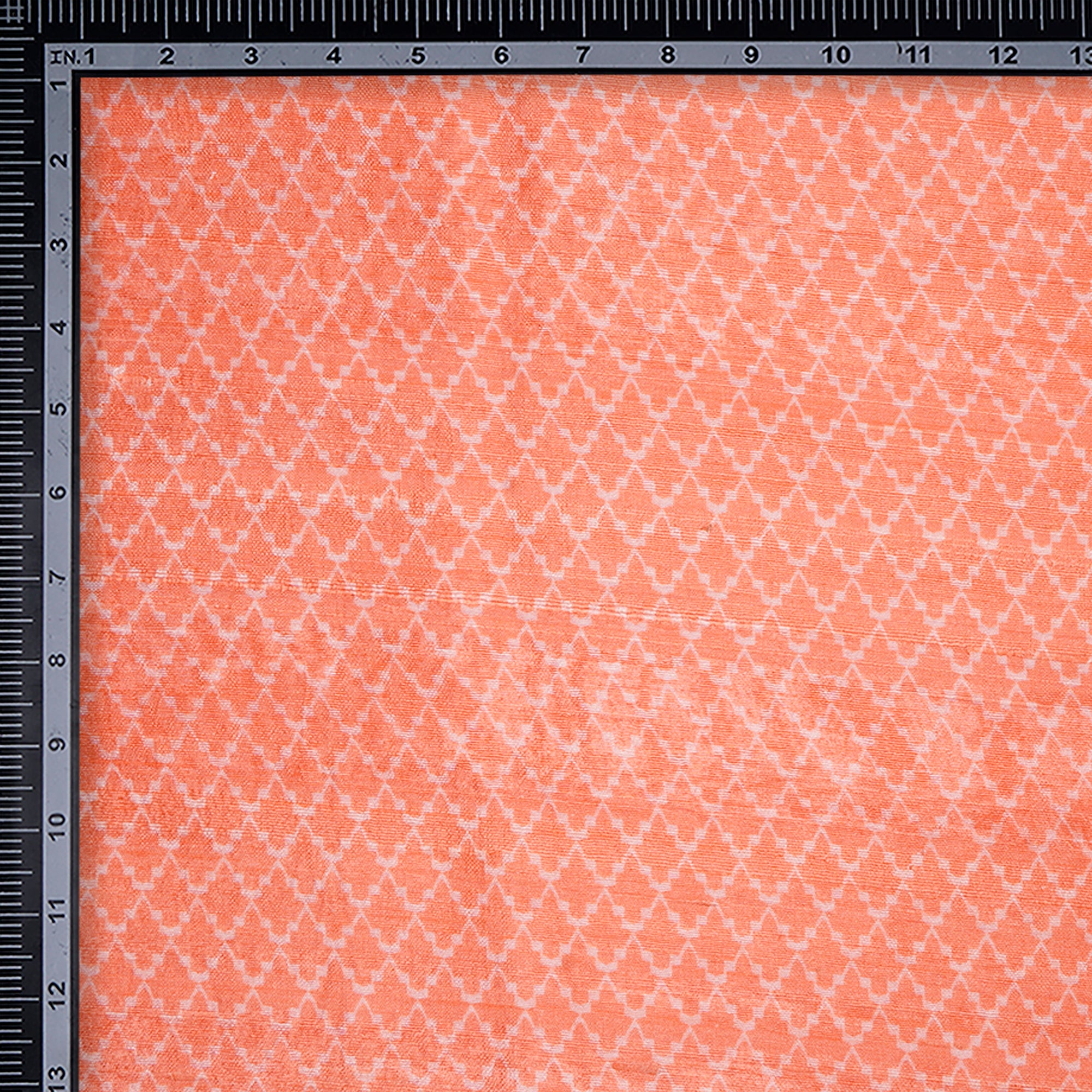 (Pre-Cut 1.50 Mtr)Orange Geometric Pattern Digital Printed Dupion Silk Fabric