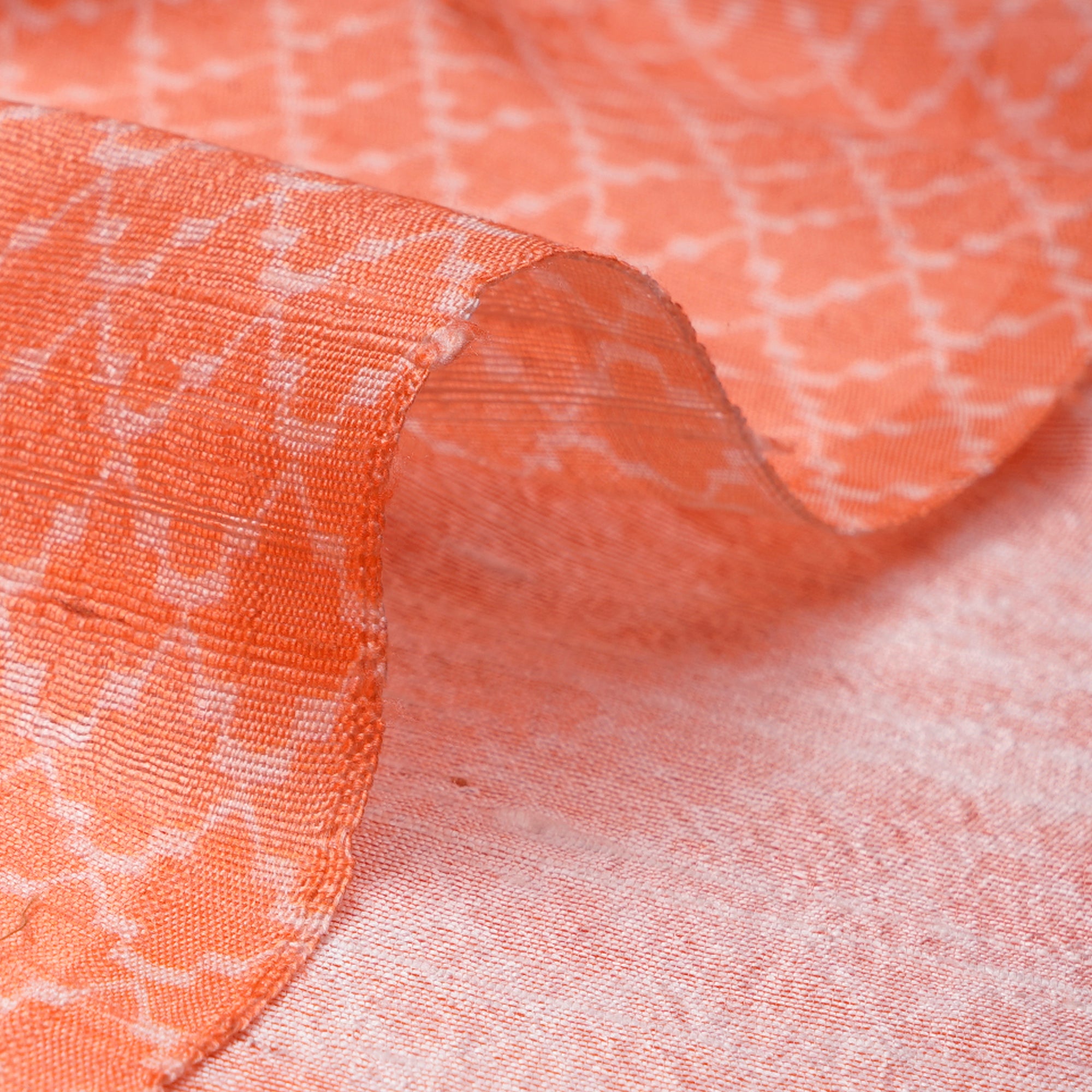 (Pre-Cut 1.50 Mtr)Orange Geometric Pattern Digital Printed Dupion Silk Fabric