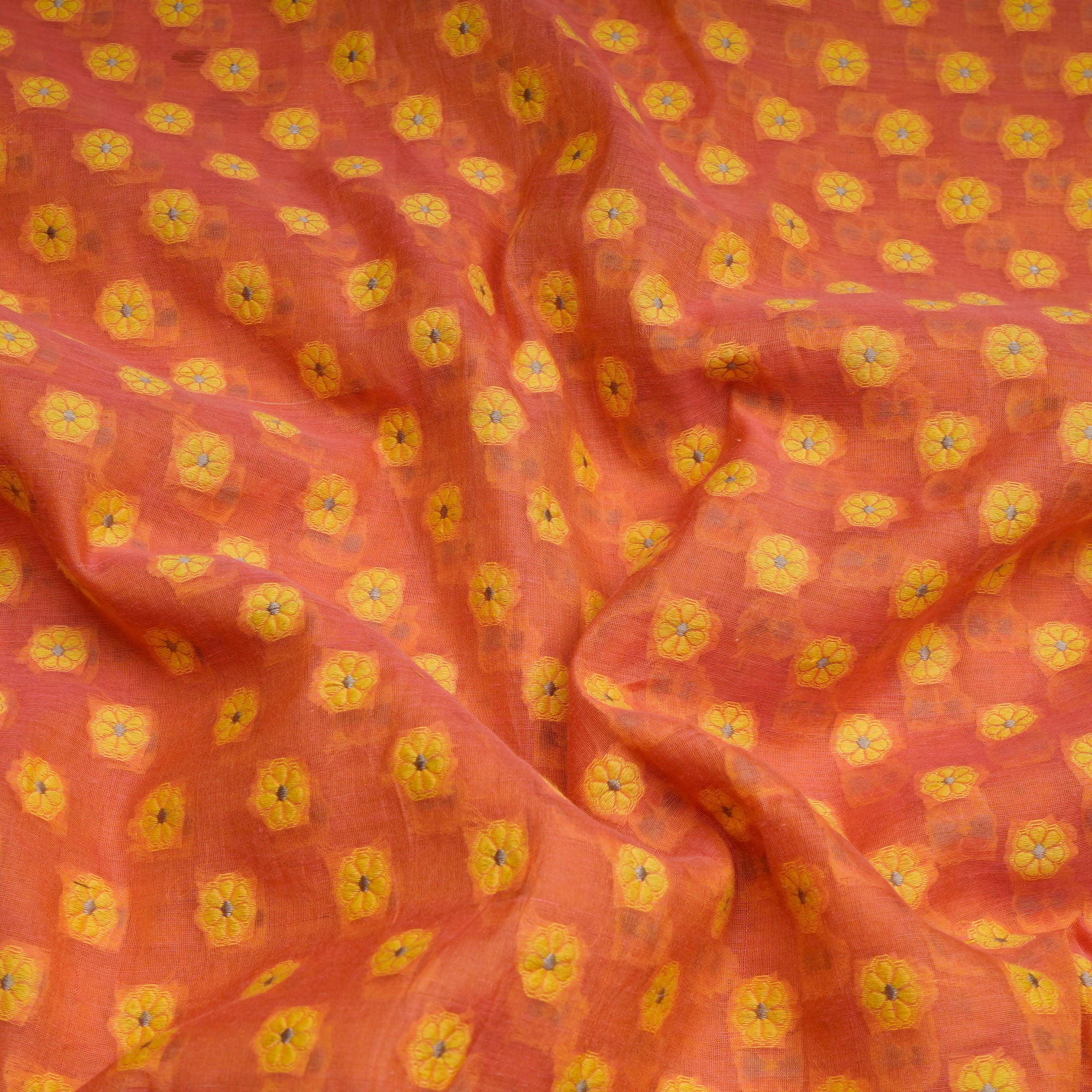 (Pre-Cut 3.30 Mtr)Orange Booti Pattern Jaquard Chanderi Fabric