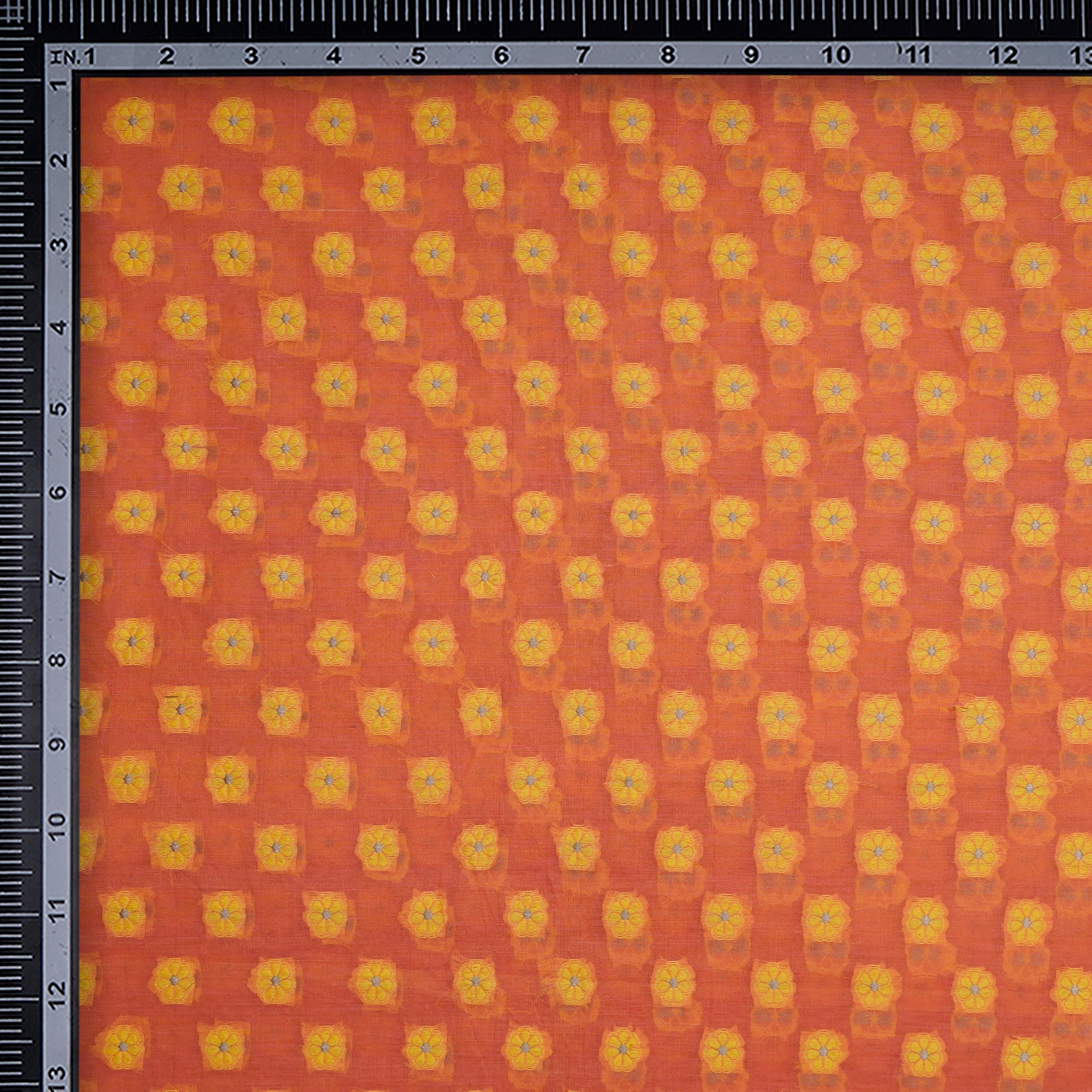 (Pre-Cut 3.30 Mtr)Orange Booti Pattern Jaquard Chanderi Fabric