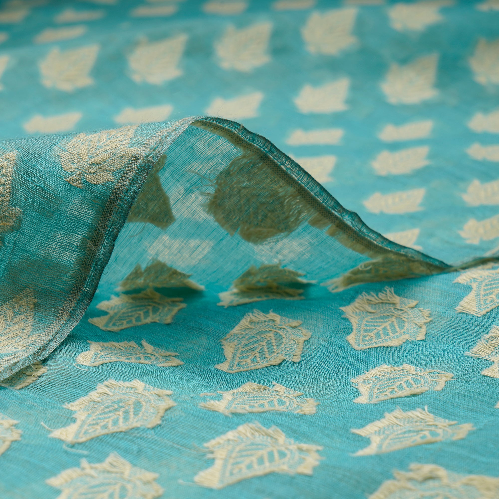 (Pre-Cut 2.95 Mtr)Sky Blue All Over Pattern Jacquard Chanderi Brocade Fabric