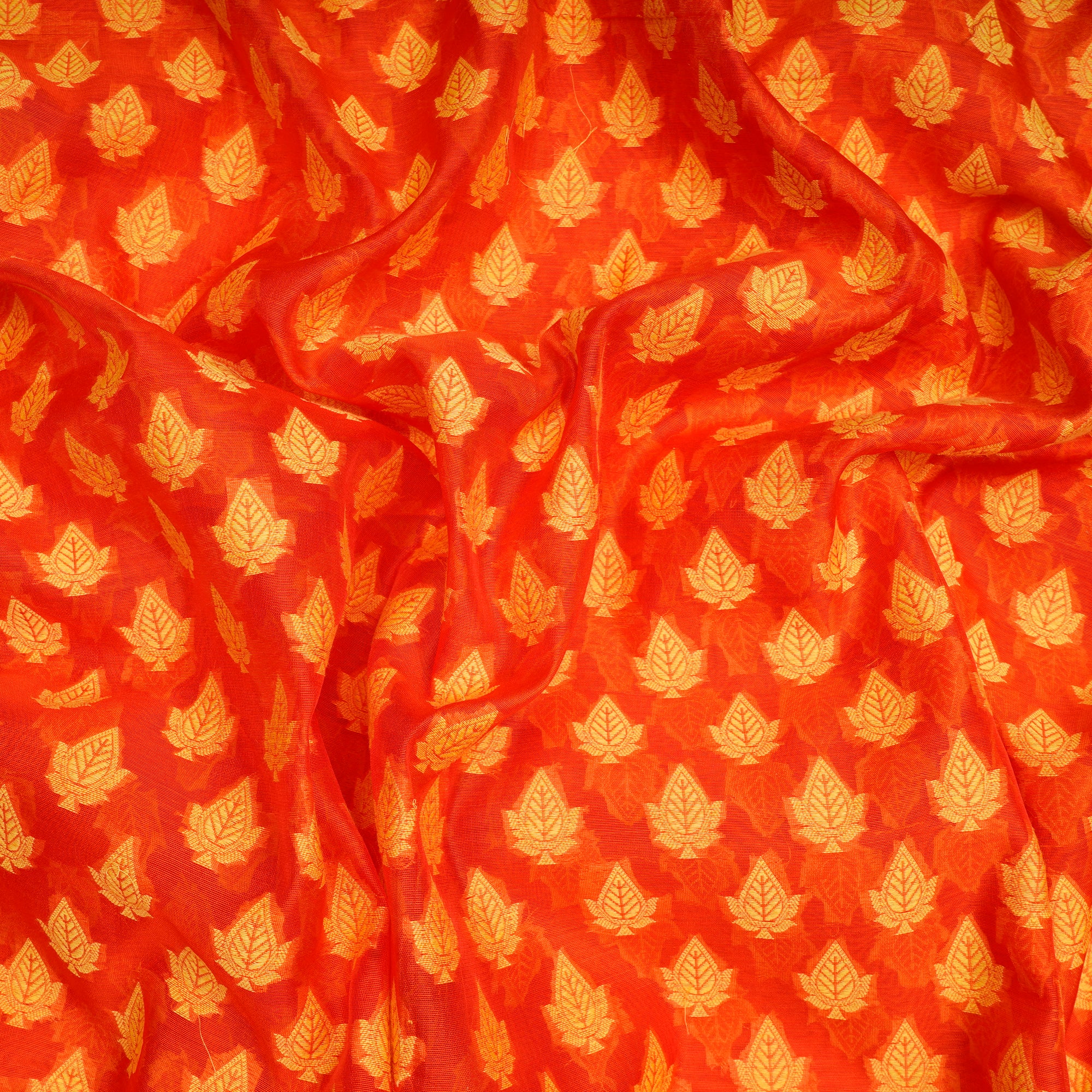 (Pre-Cut 3.85 Mtr)Orange All Over Pattern Jacquard Silk Fabric