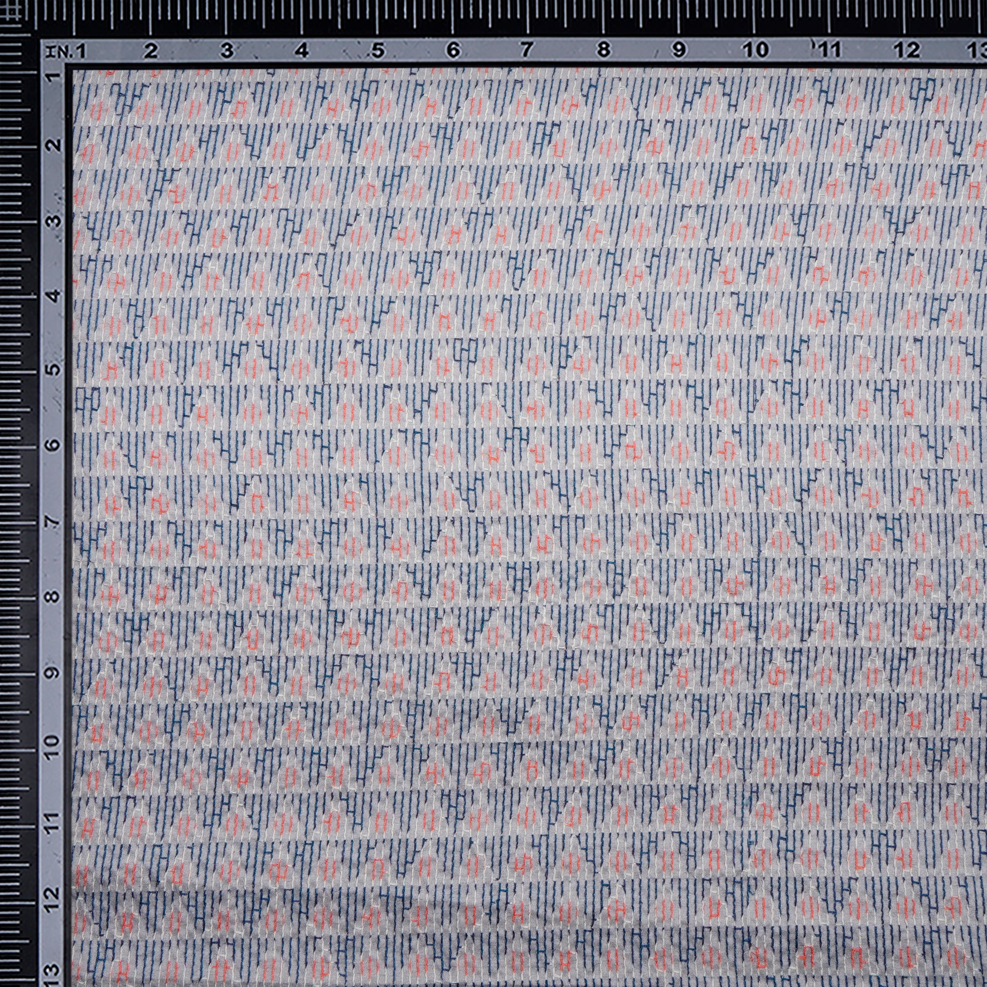 (Pre-Cut 0.90 Mtr)Grey-Multi Geometric Pattern Thread Embroidered Visocse Tusser Fabric