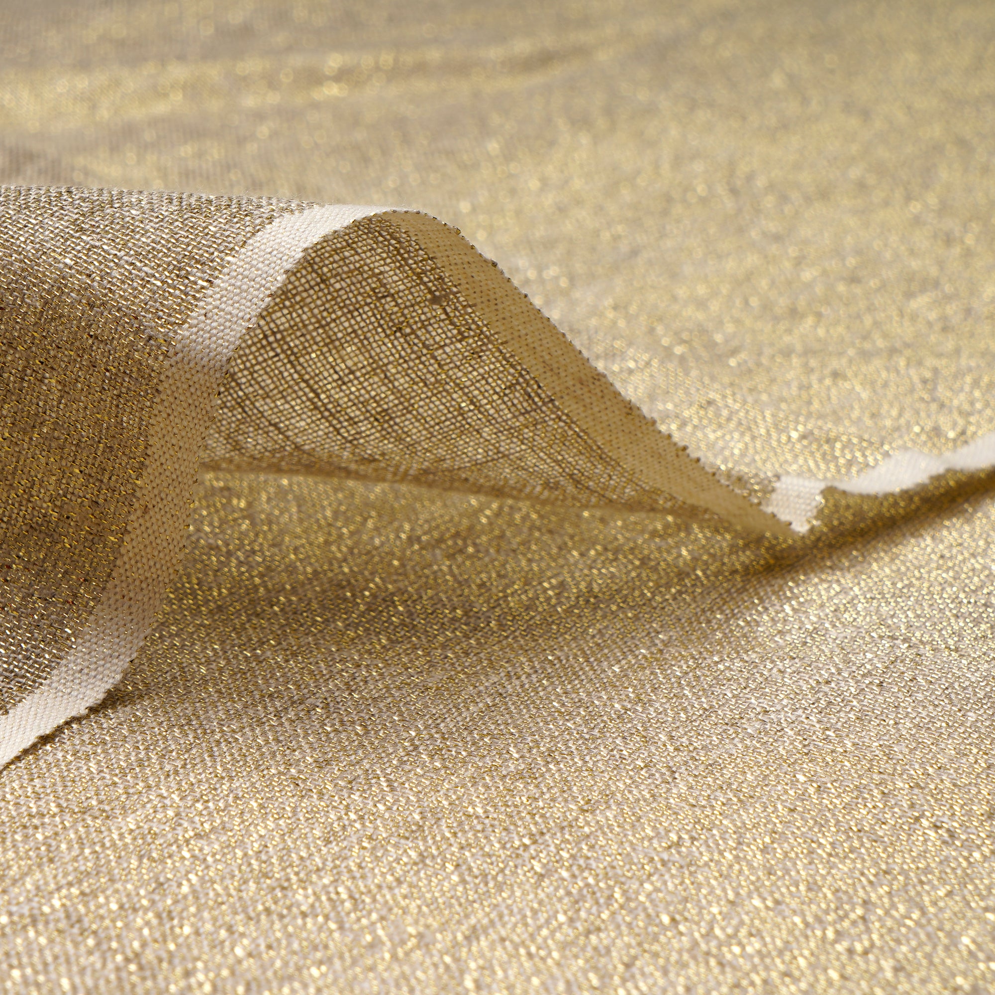 Buy (Pre-Cut 2.00 Mtr)Golden Natural Premium Metallic Linen Fabric| FFAB