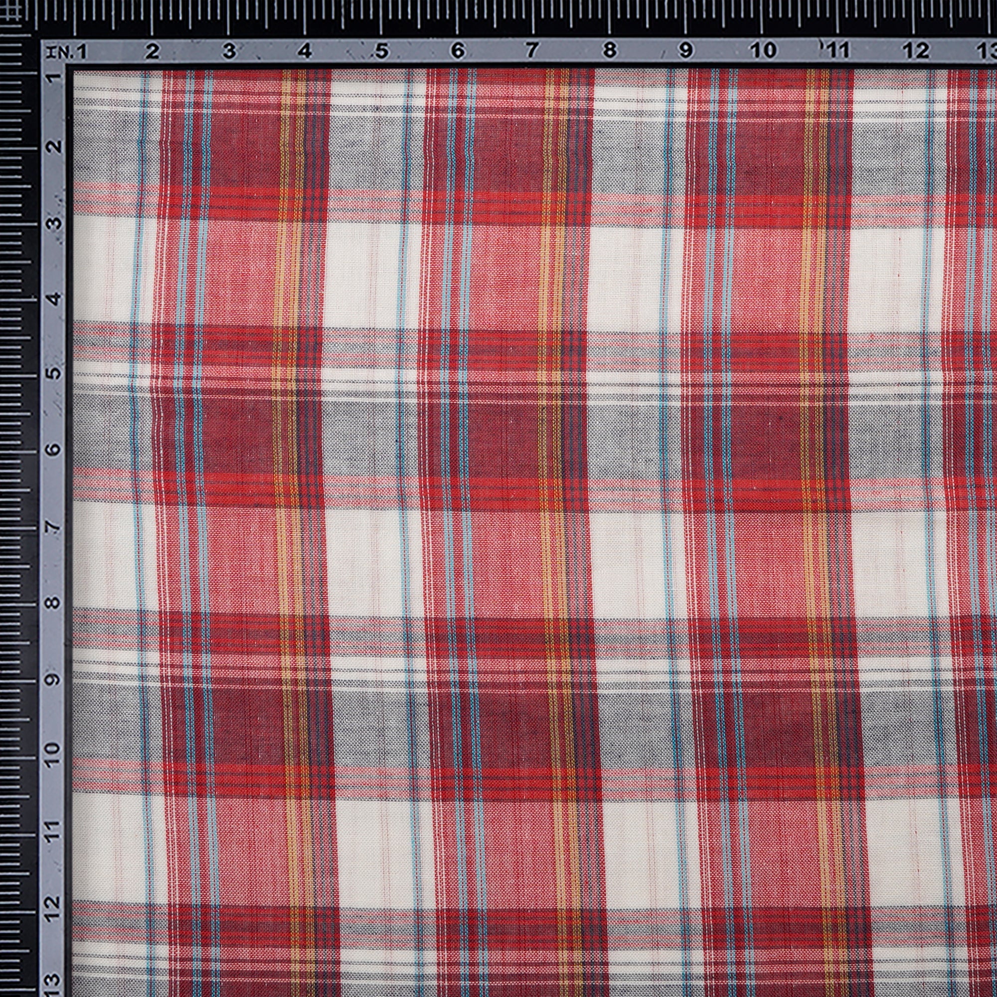 (Pre-Cut 2.00 Mtr)Multi Color Check Pattern Loom Textured South Cotton Double Cloth Fabric