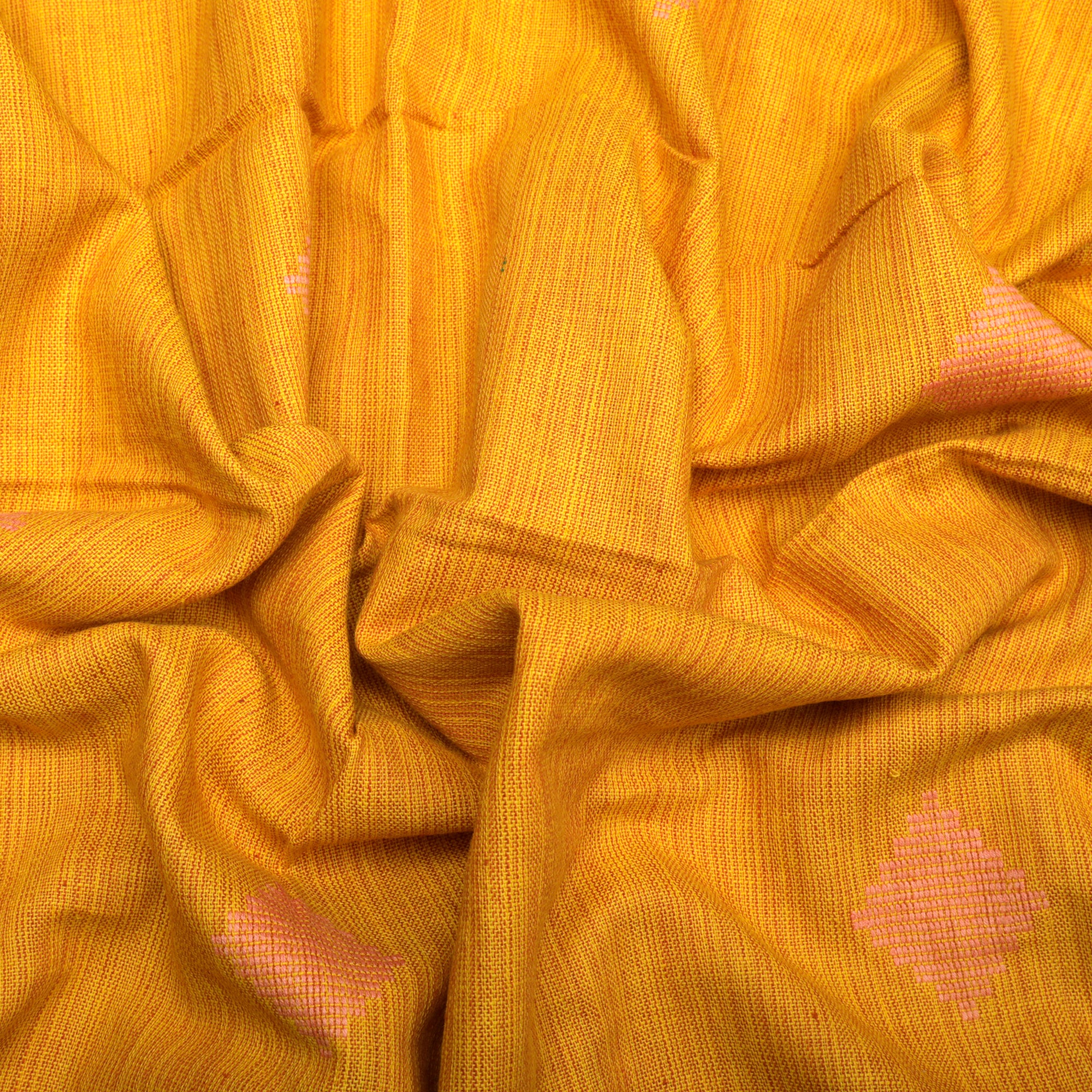(Pre-Cut 2.00 Mtr)Mustard Geometric Pattern Yarn Dyed Fancy Cutwork South Cotton Fabric