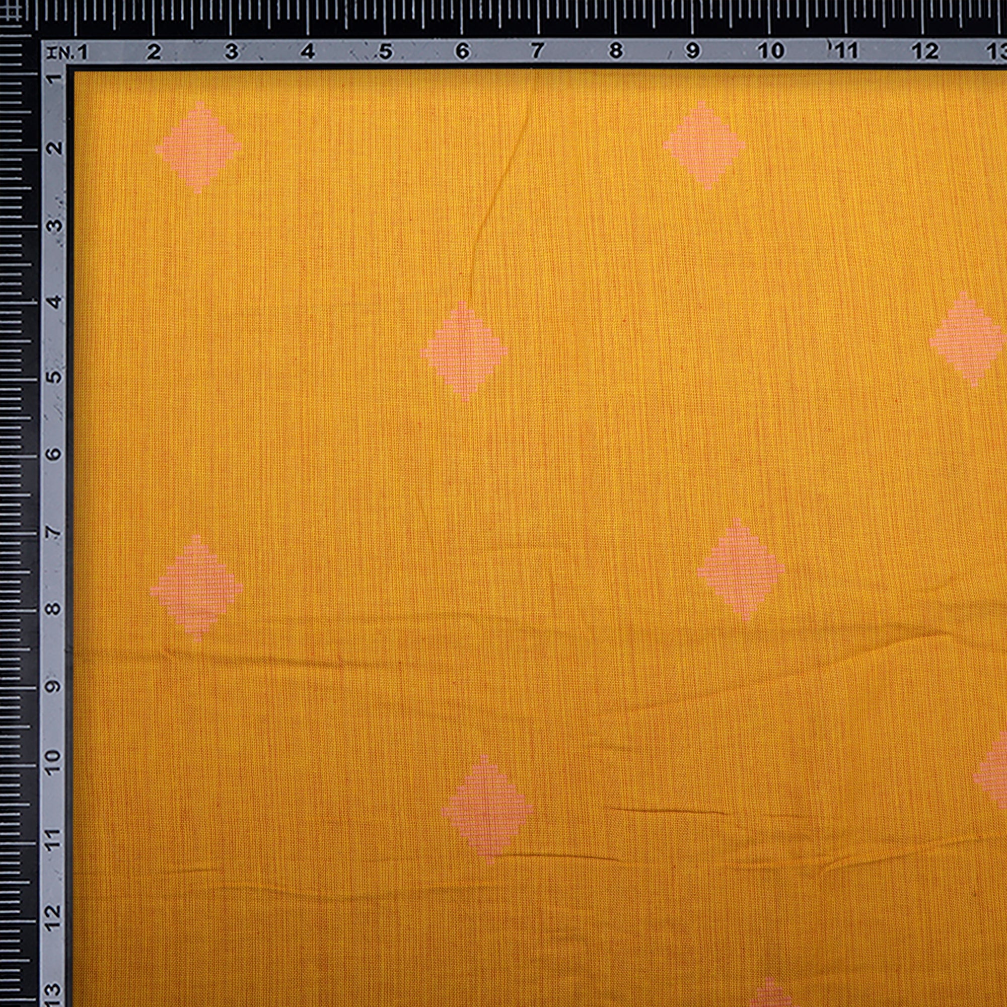 (Pre-Cut 2.00 Mtr)Mustard Geometric Pattern Yarn Dyed Fancy Cutwork South Cotton Fabric