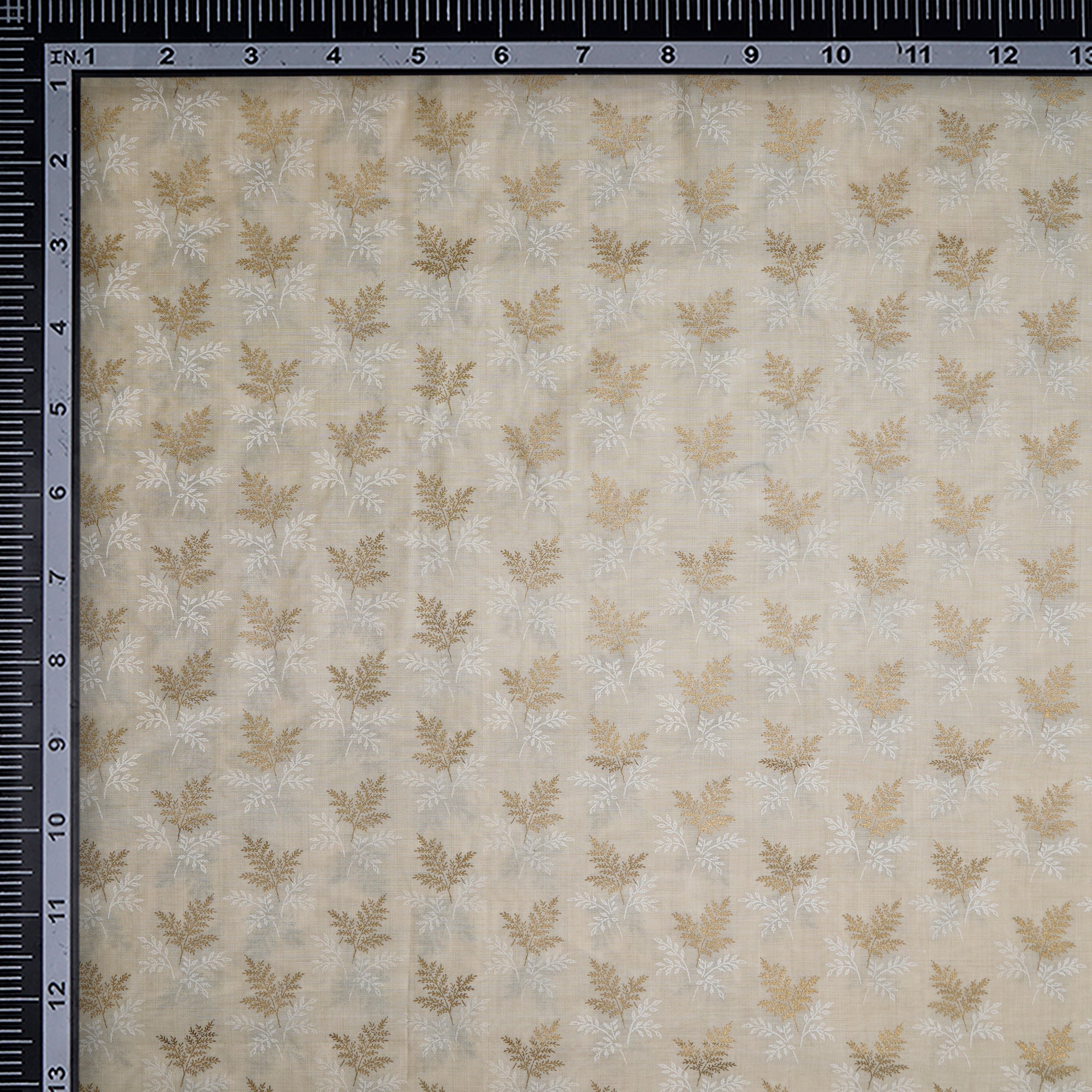 (Pre-Cut 2.50 Mtr)Beige Tropical Pattern Screen Printed Poly Viscose Fabric