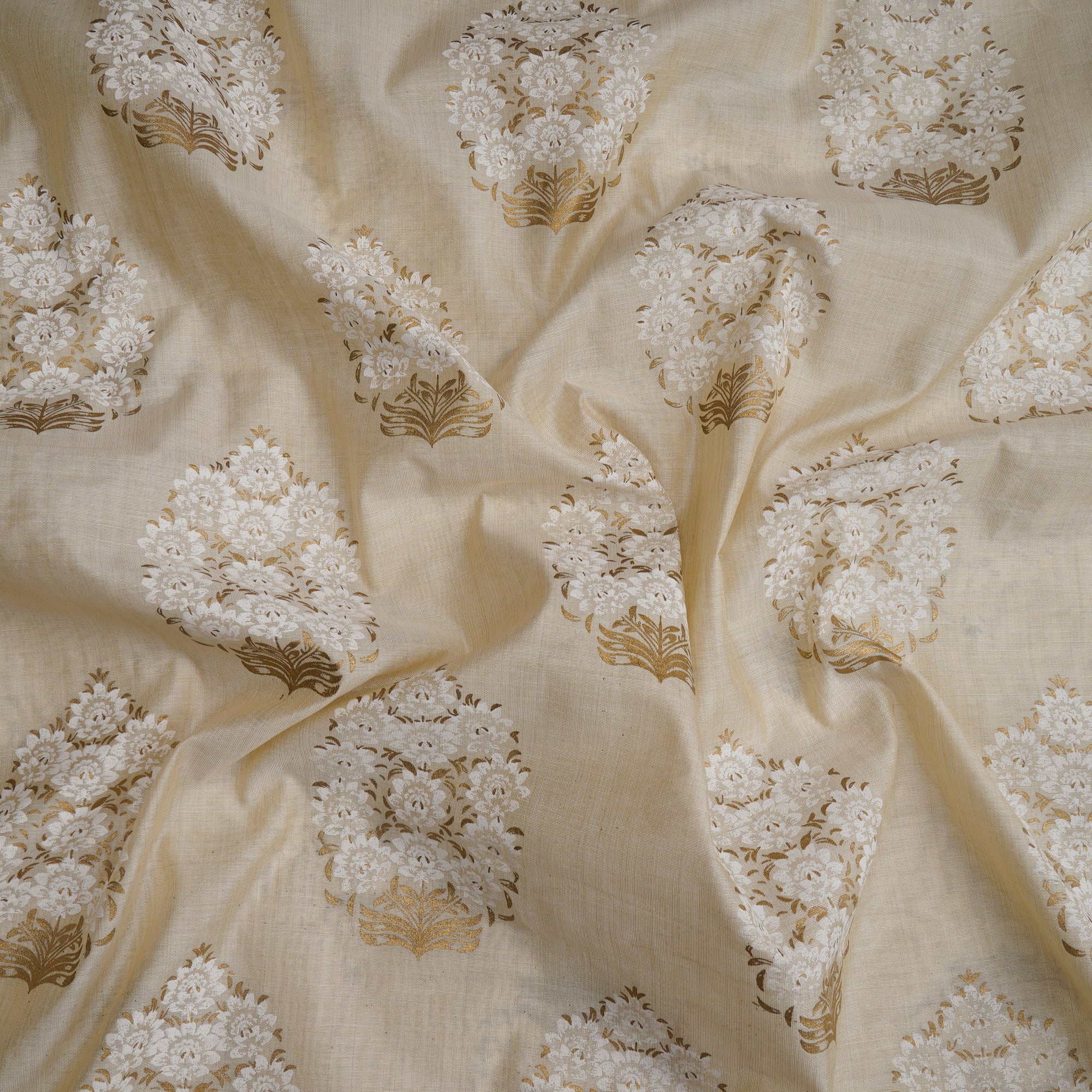(Pre-Cut 3.40Mtr)Beige Color Printed Poly Viscose Fabric