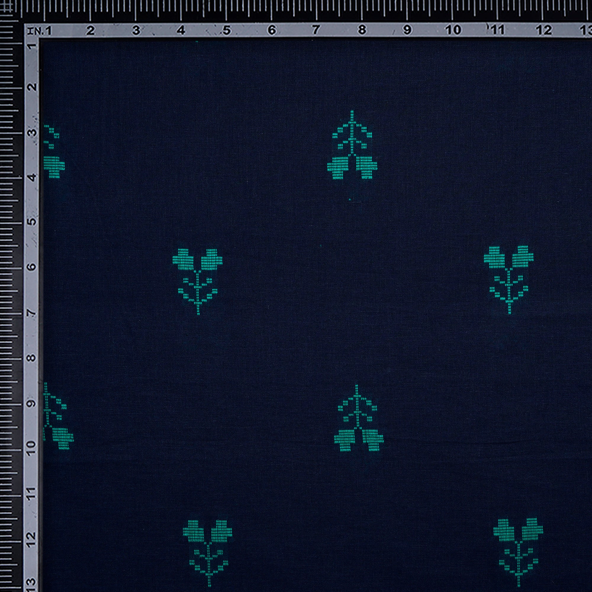 (Pre-Cut 1.45 Mtr)Pageant Blue Floral Pattern Yarn Dyed Cutwork Fancy South Cotton Fabric