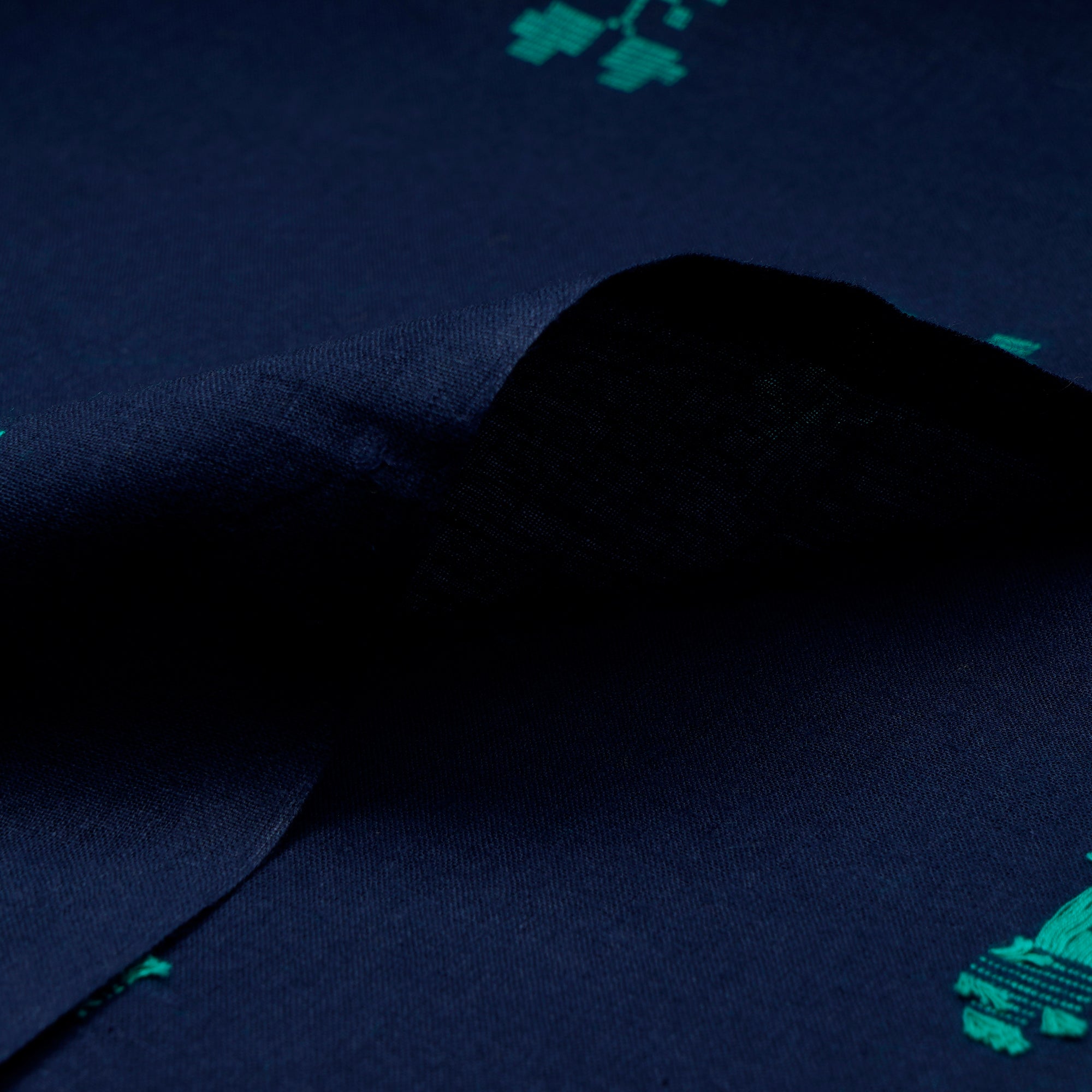 (Pre-Cut 1.45 Mtr)Pageant Blue Floral Pattern Yarn Dyed Cutwork Fancy South Cotton Fabric