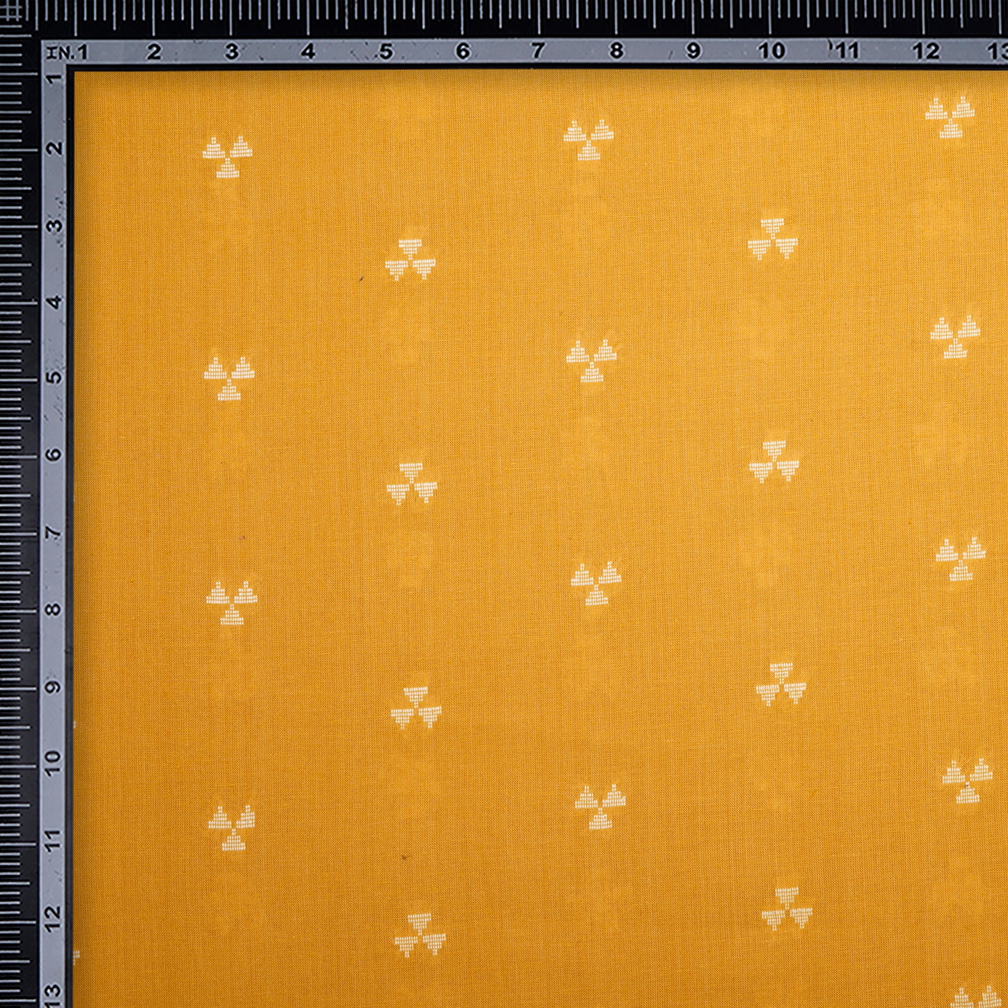 (Pre-Cut 1.50 Mtr)Mineral Yellow Geometric Pattern Yarn Dyed Cutwork Fancy South Cotton Fabric