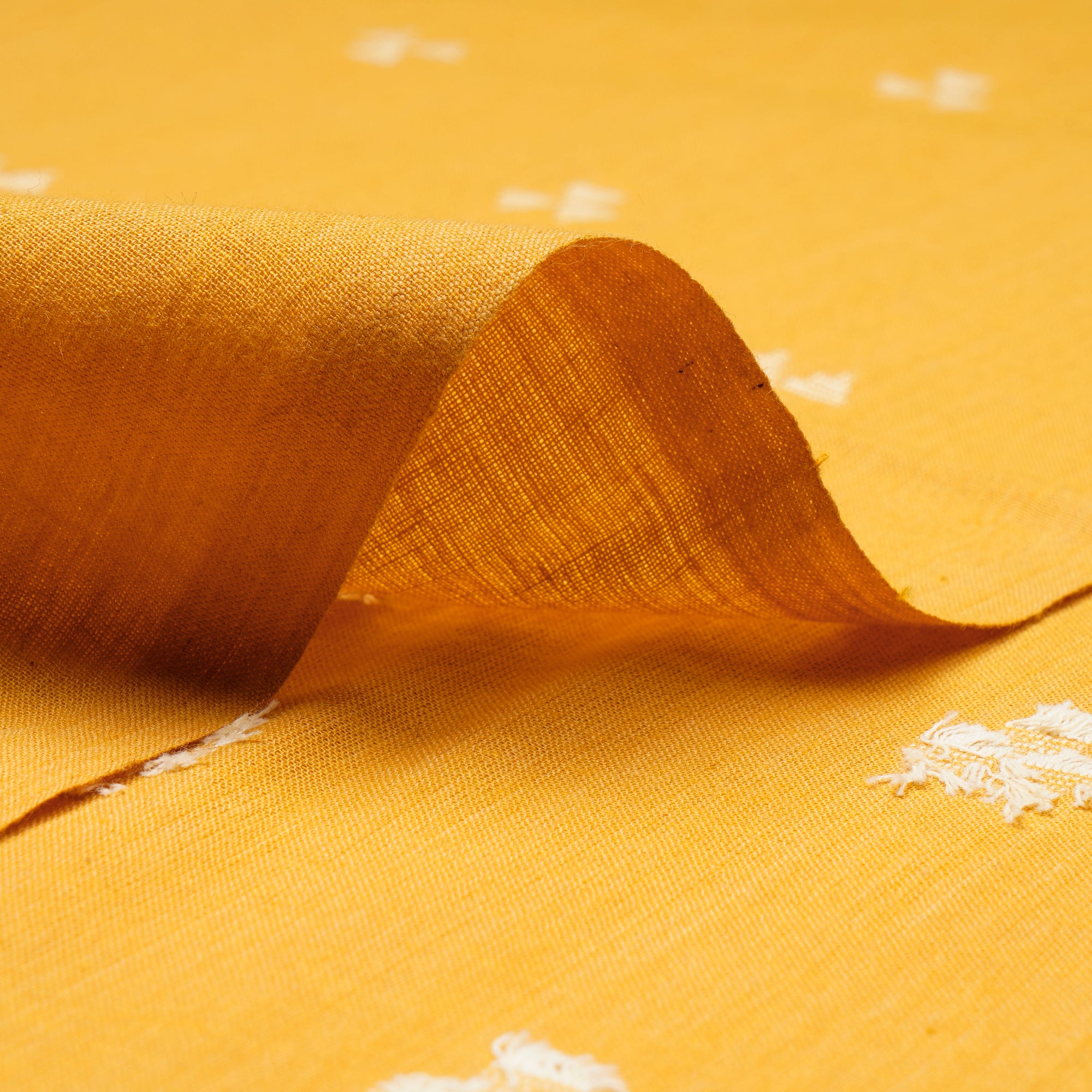 (Pre-Cut 1.50 Mtr)Mineral Yellow Geometric Pattern Yarn Dyed Cutwork Fancy South Cotton Fabric
