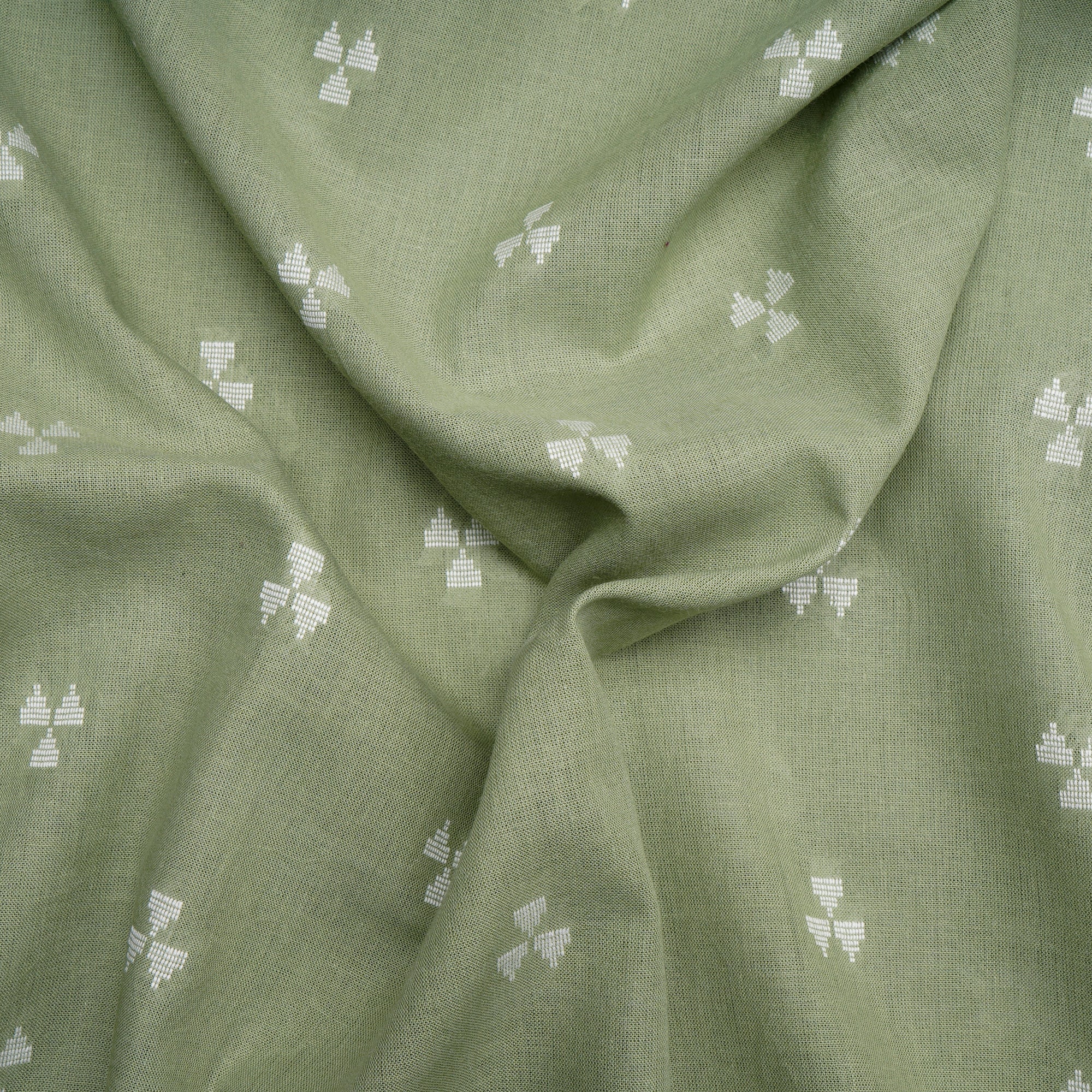 (Pre-Cut 1.65 Mtr) Celadon Green Geometric Pattern Yarn Dyed Cutwork Fancy South Cotton Fabric