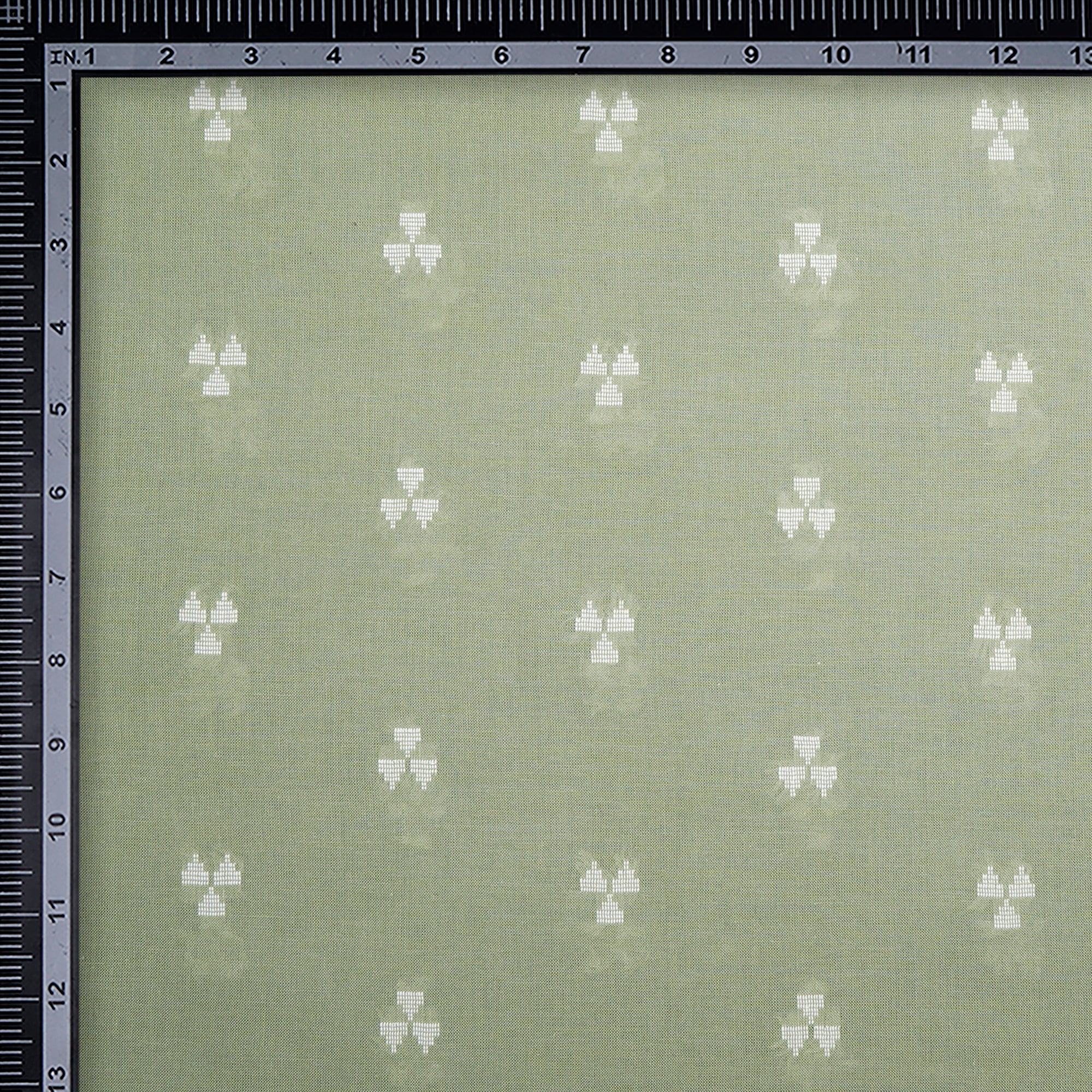 (Pre-Cut 1.65 Mtr) Celadon Green Geometric Pattern Yarn Dyed Cutwork Fancy South Cotton Fabric