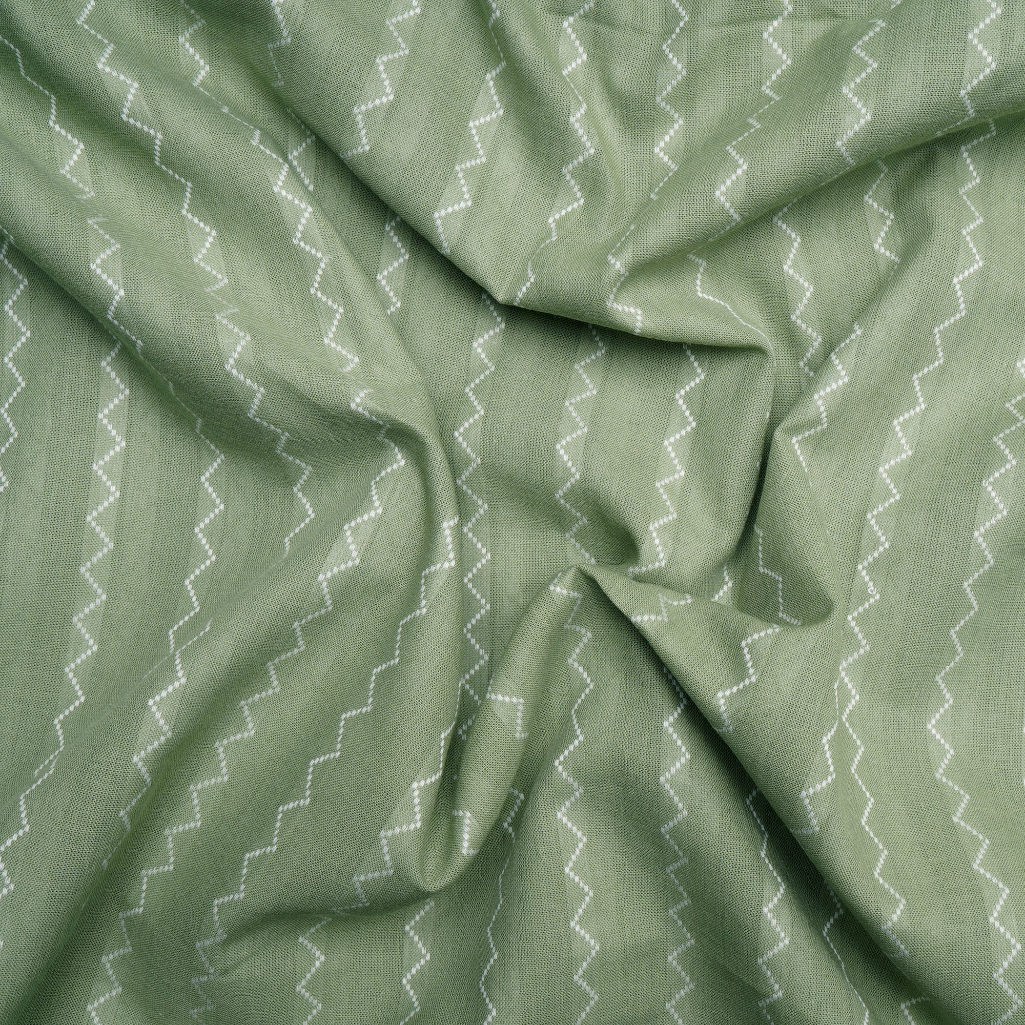 (Pre-Cut 2.90 Mtr)Celadon Green Stripe Pattern Yarn Dyed Cutwork Fancy South Cotton Fabric