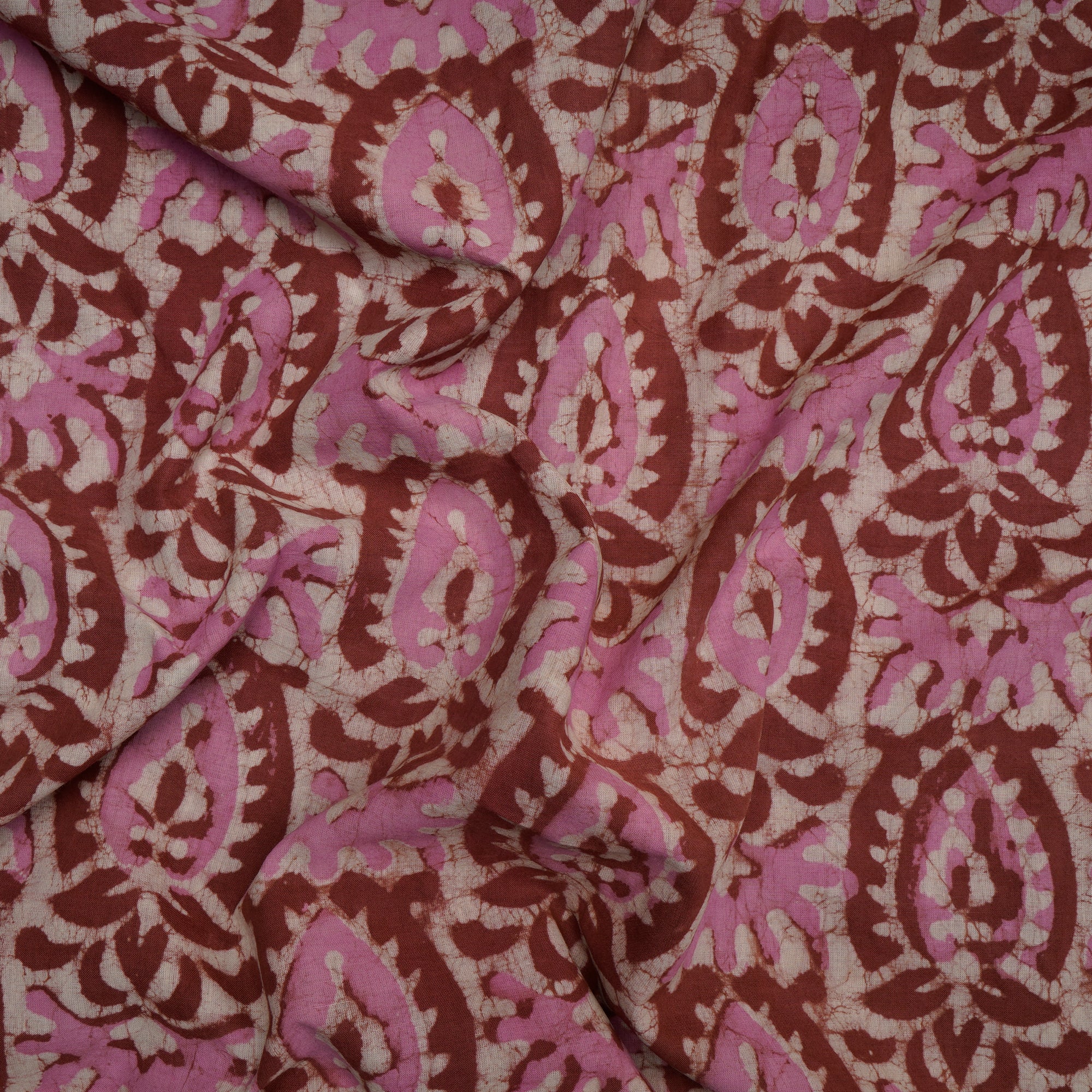 (Pre-Cut 2.00 Mtr)Brick Red Hand Block Natural Dye Dabu Printed Cotton Fabric