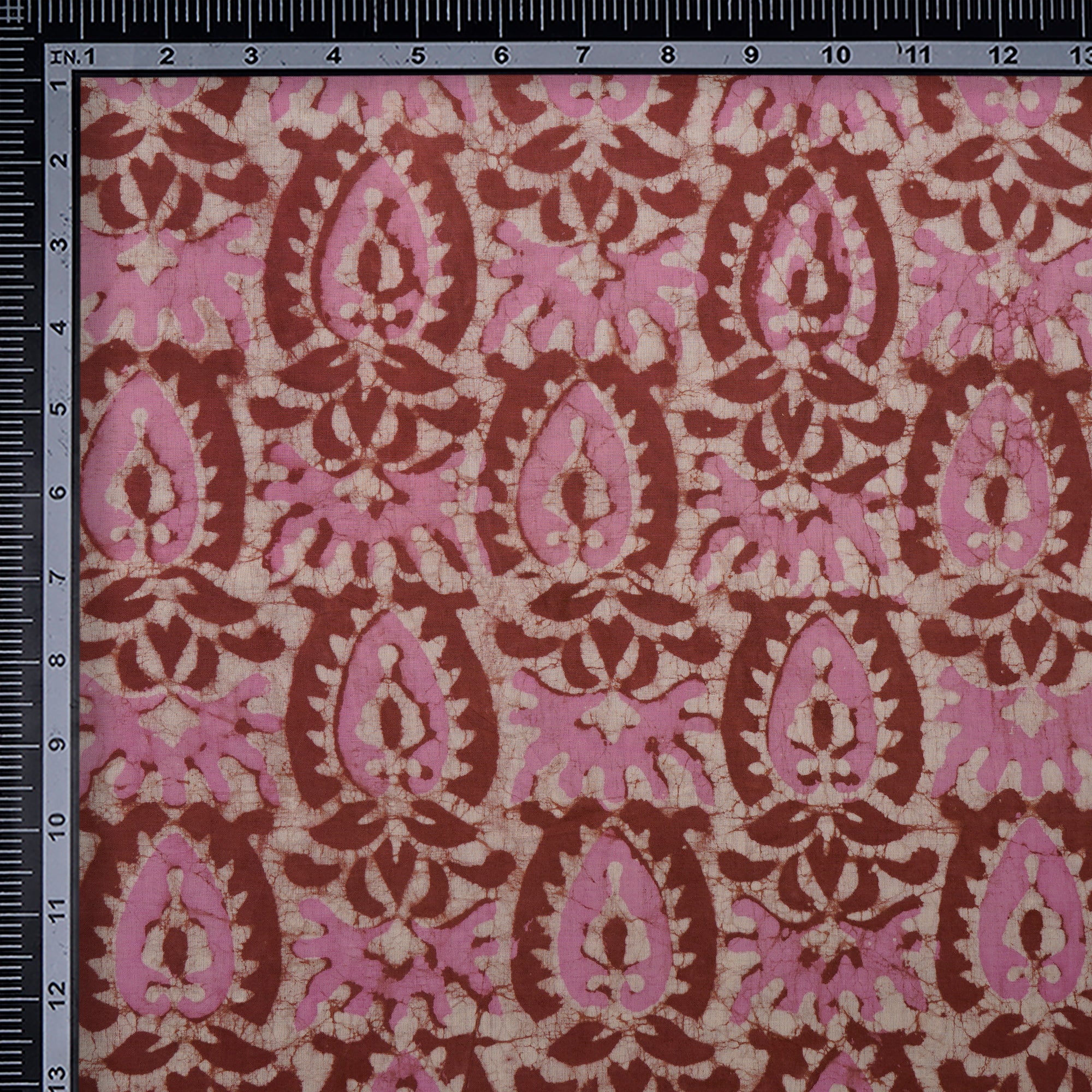 (Pre-Cut 2.00 Mtr)Brick Red Hand Block Natural Dye Dabu Printed Cotton Fabric