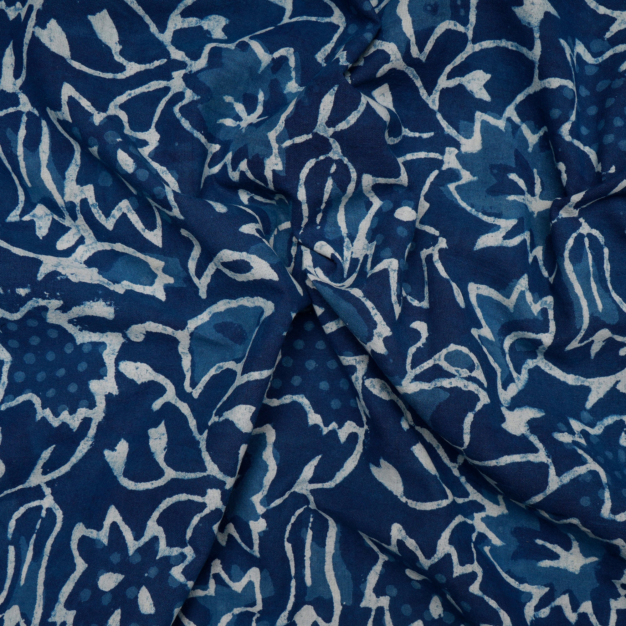 (Pre-Cut 1.00 Mtr) Indigo Blue Hand Block Natural Dye Dabu Printed Cotton Fabric