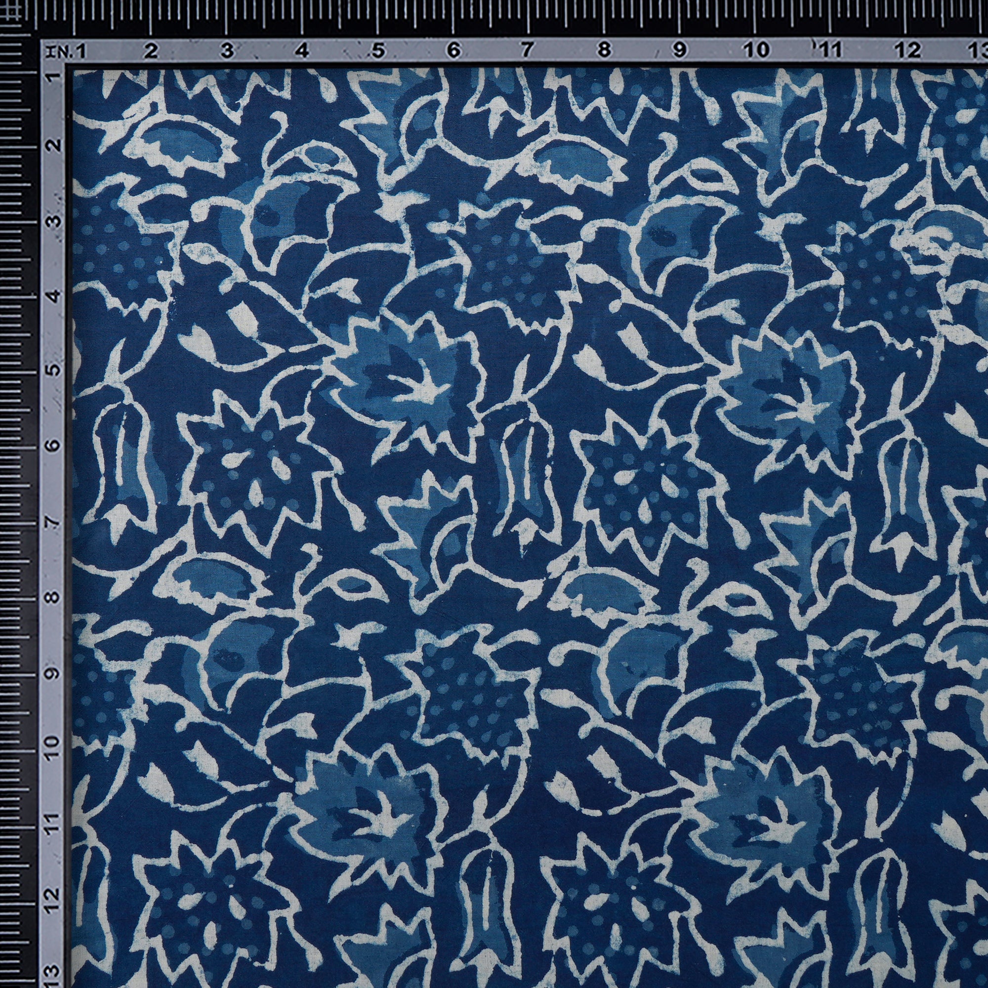 (Pre-Cut 1.00 Mtr) Indigo Blue Hand Block Natural Dye Dabu Printed Cotton Fabric