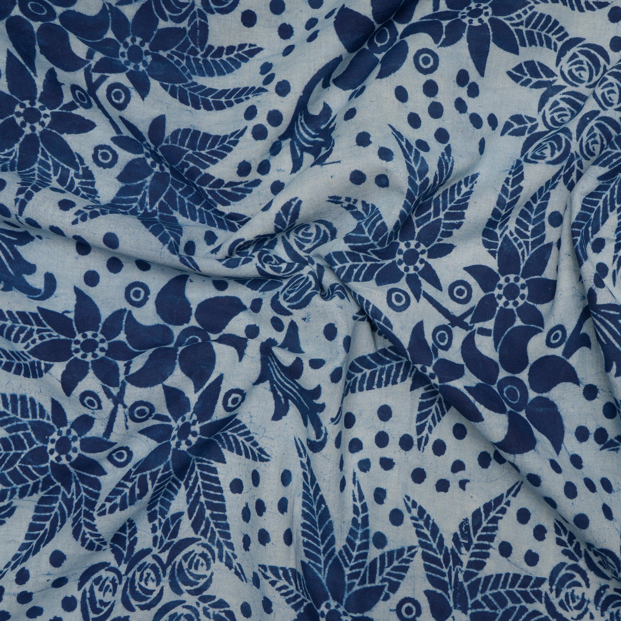 (Pre-Cut 1.30 Mtr) Indigo Blue Hand Block Natural Dye Dabu Printed Cotton Fabric