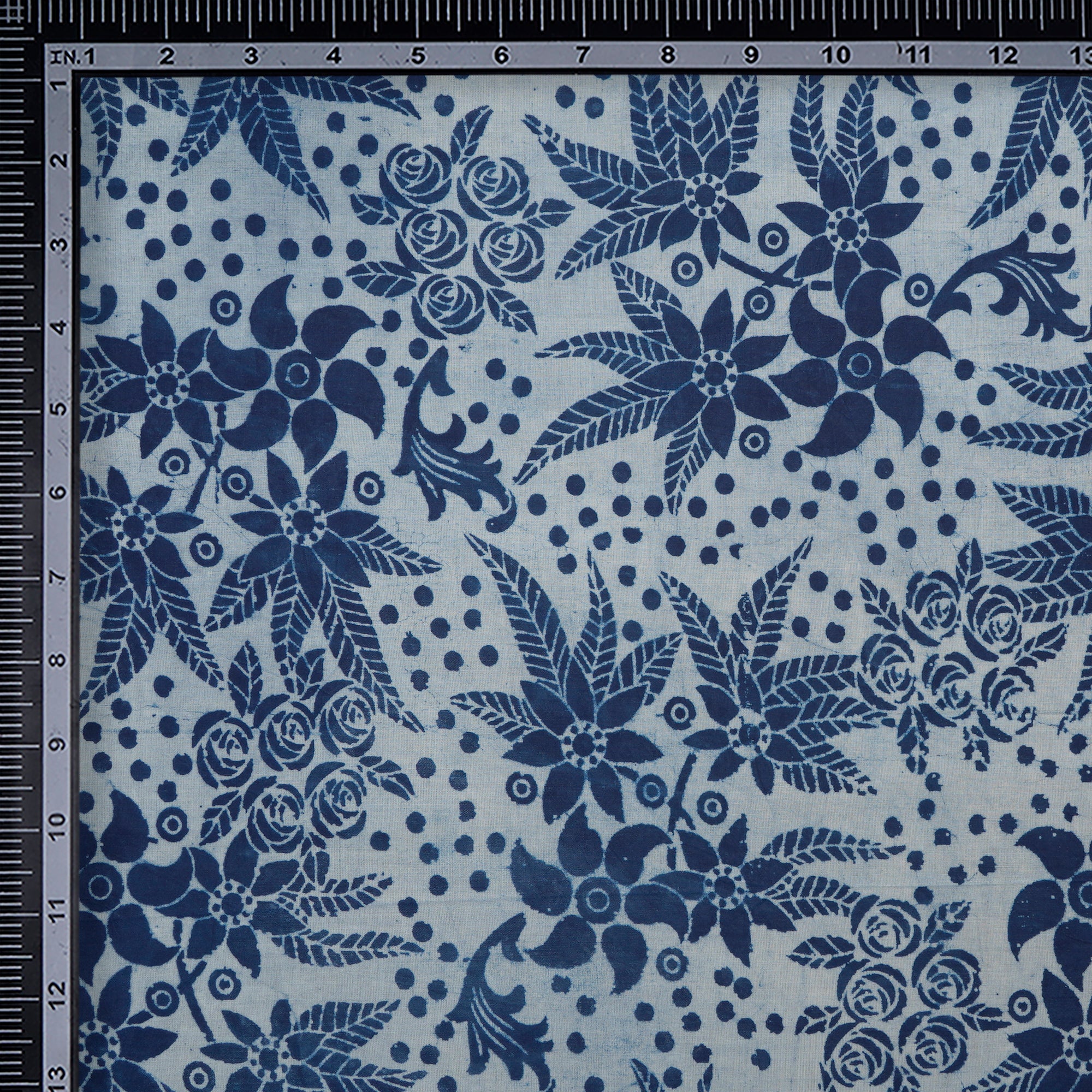 (Pre-Cut 1.30 Mtr) Indigo Blue Hand Block Natural Dye Dabu Printed Cotton Fabric