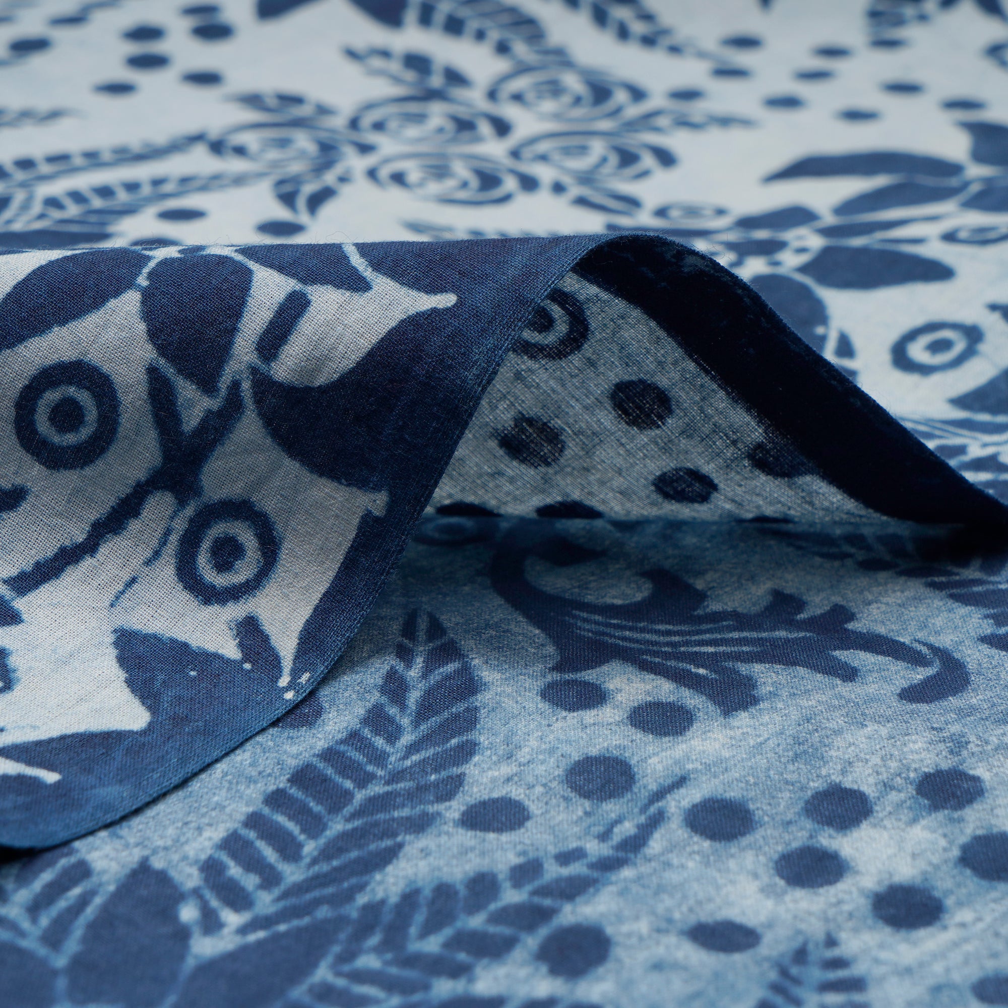 (Pre-Cut 1.50 Mtr)Indigo Blue Hand Block Natural Dye Dabu Printed Cotton Fabricprecuts&&2041
