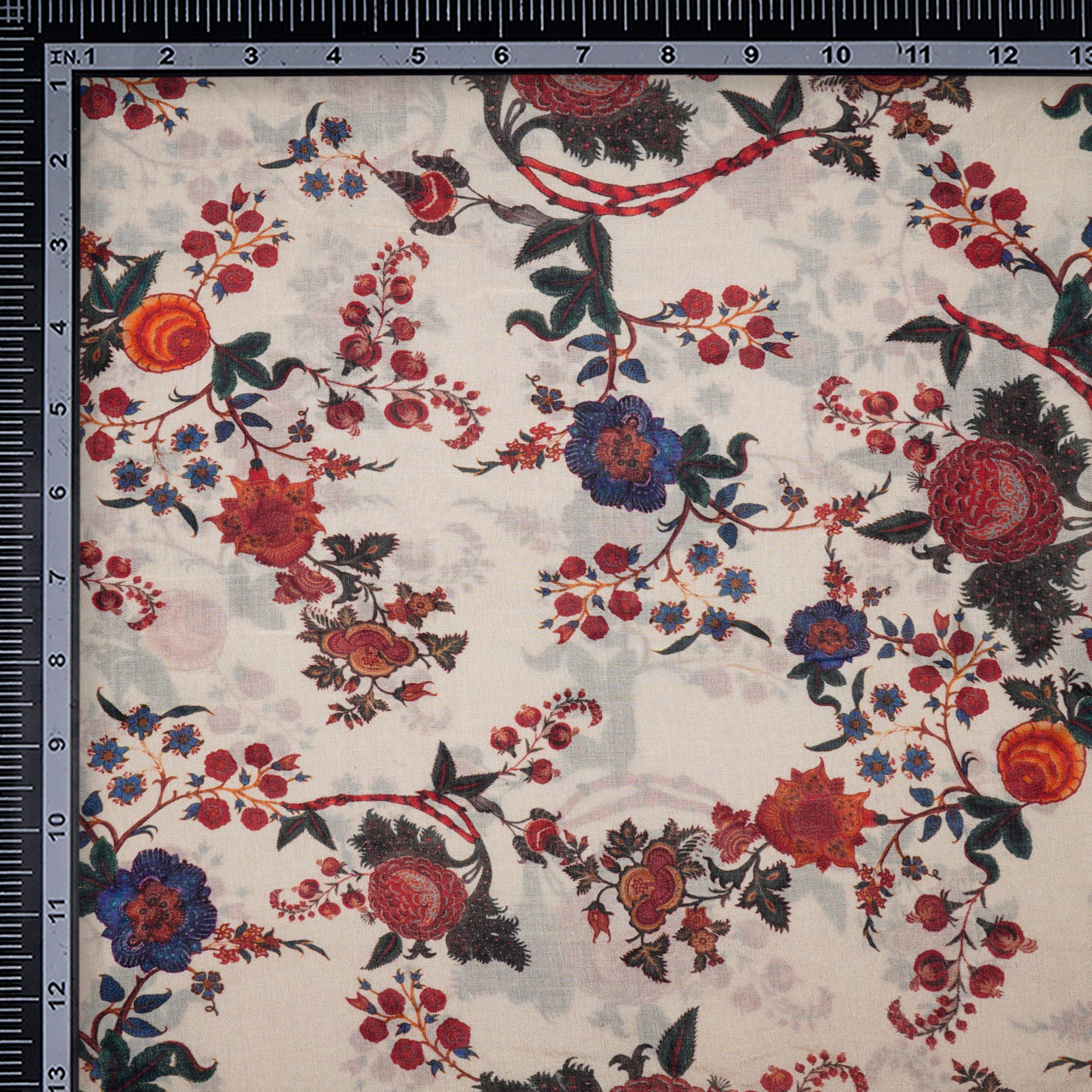 (Pre-Cut 1.50 Mtr)Beige Floral Pattern Digital Print Tussar Chanderi Fabric