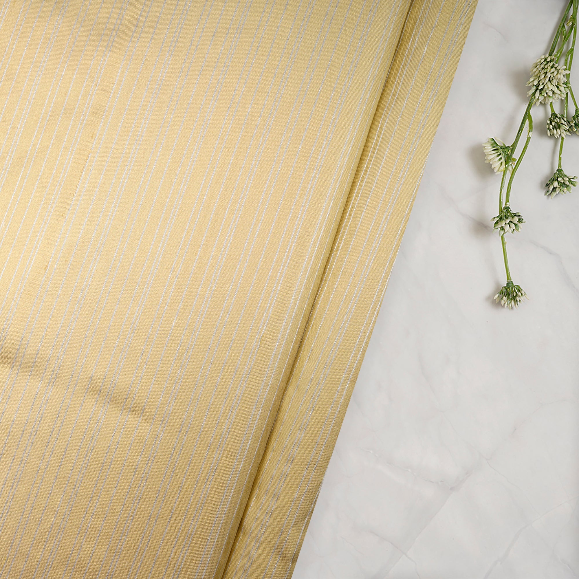 (Pre-Cu 2.50 Mtr)Light Yellow Stripe Pattern Dupion Silk Fabric