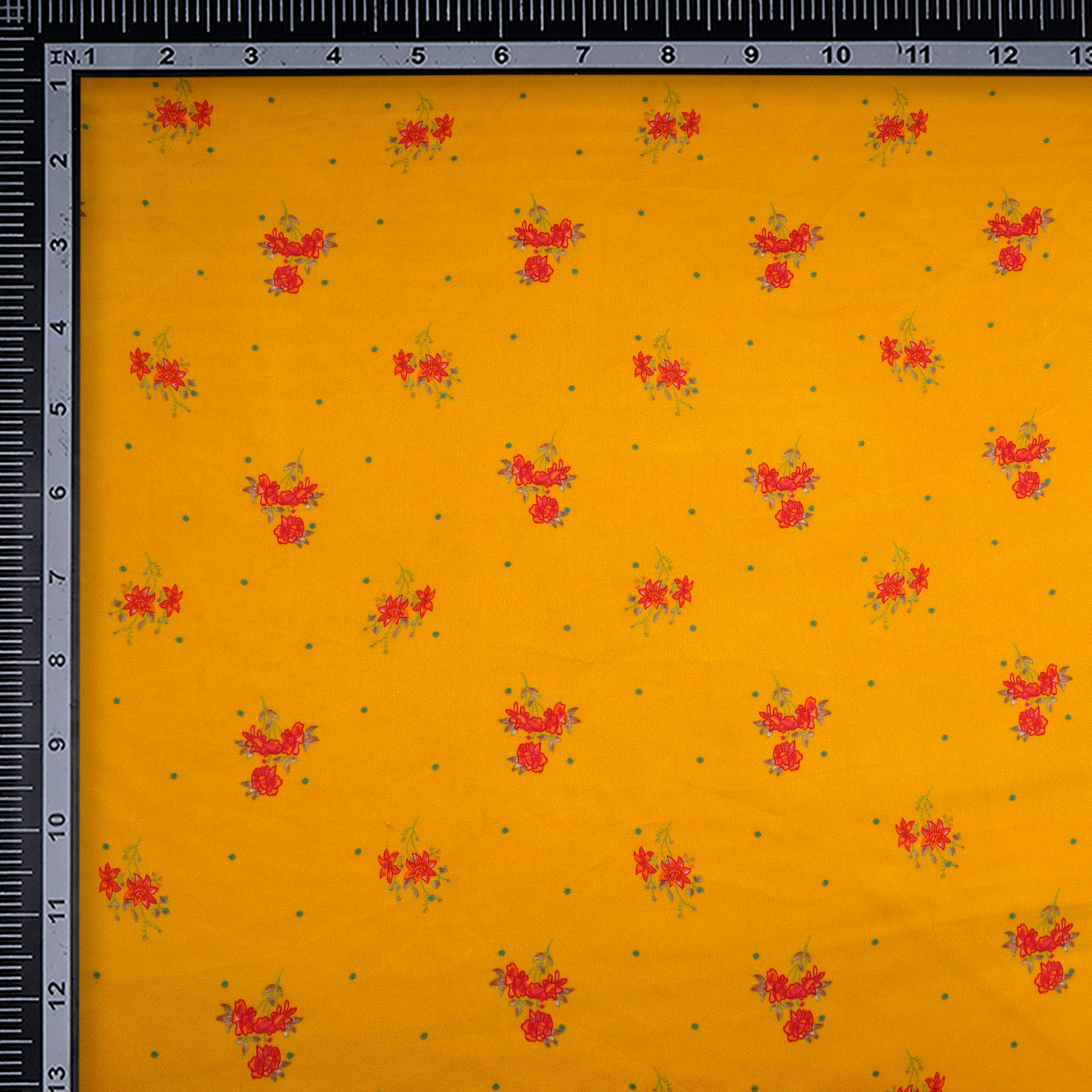 (Pre-Cut 2.65 Mtr)Yellow Floral Pattern Digital Print Viscose Satin Fabric