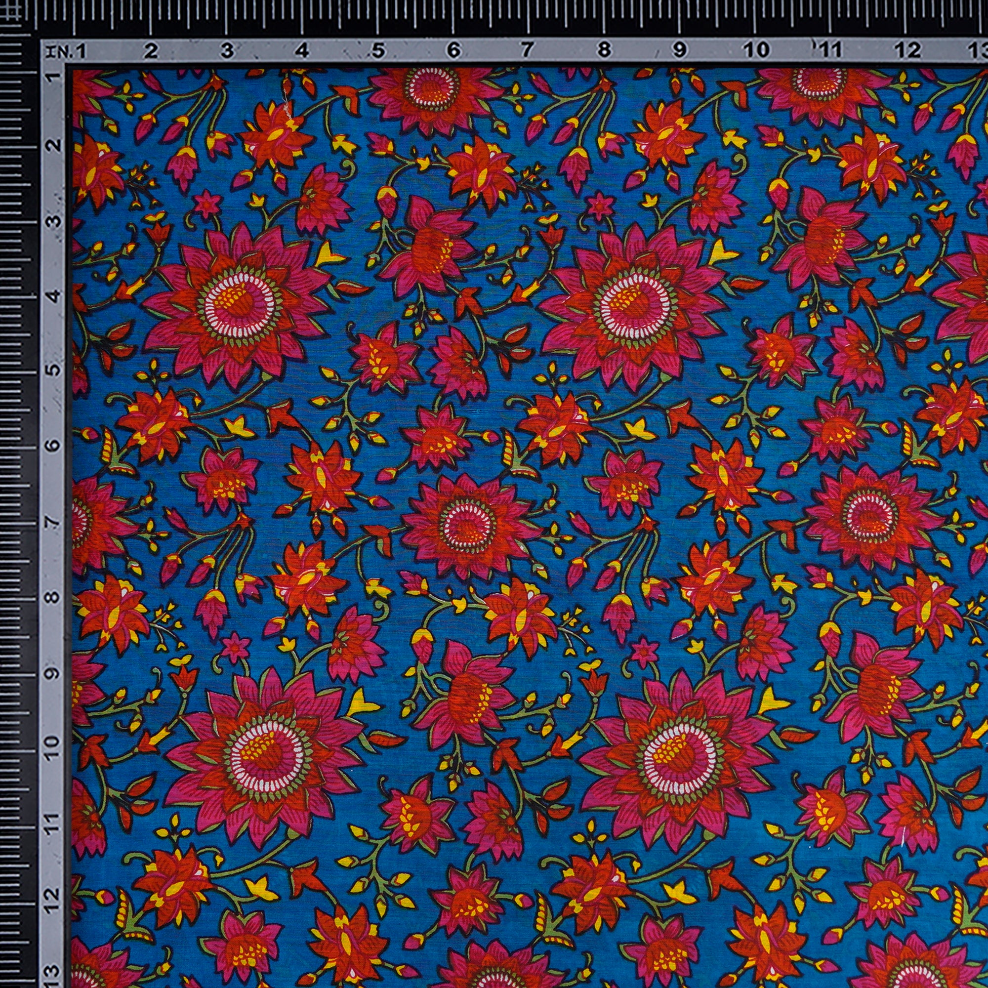 (Pre-Cut 4.00 Mtr)Navy Blue Floral Pattern Digital Printed Bemberg Modal Fabric