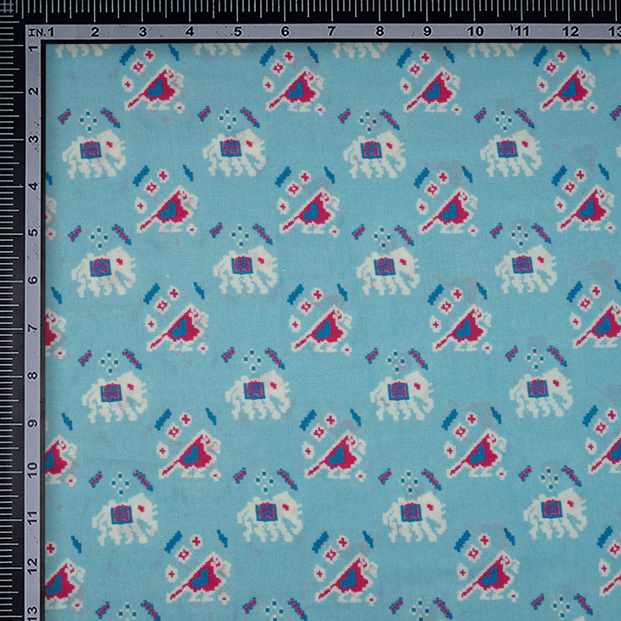 (Pre-Cut 3.25 Mtr)Aquatic Patola Pattern Digital Printed Silk-Cotton Fabric