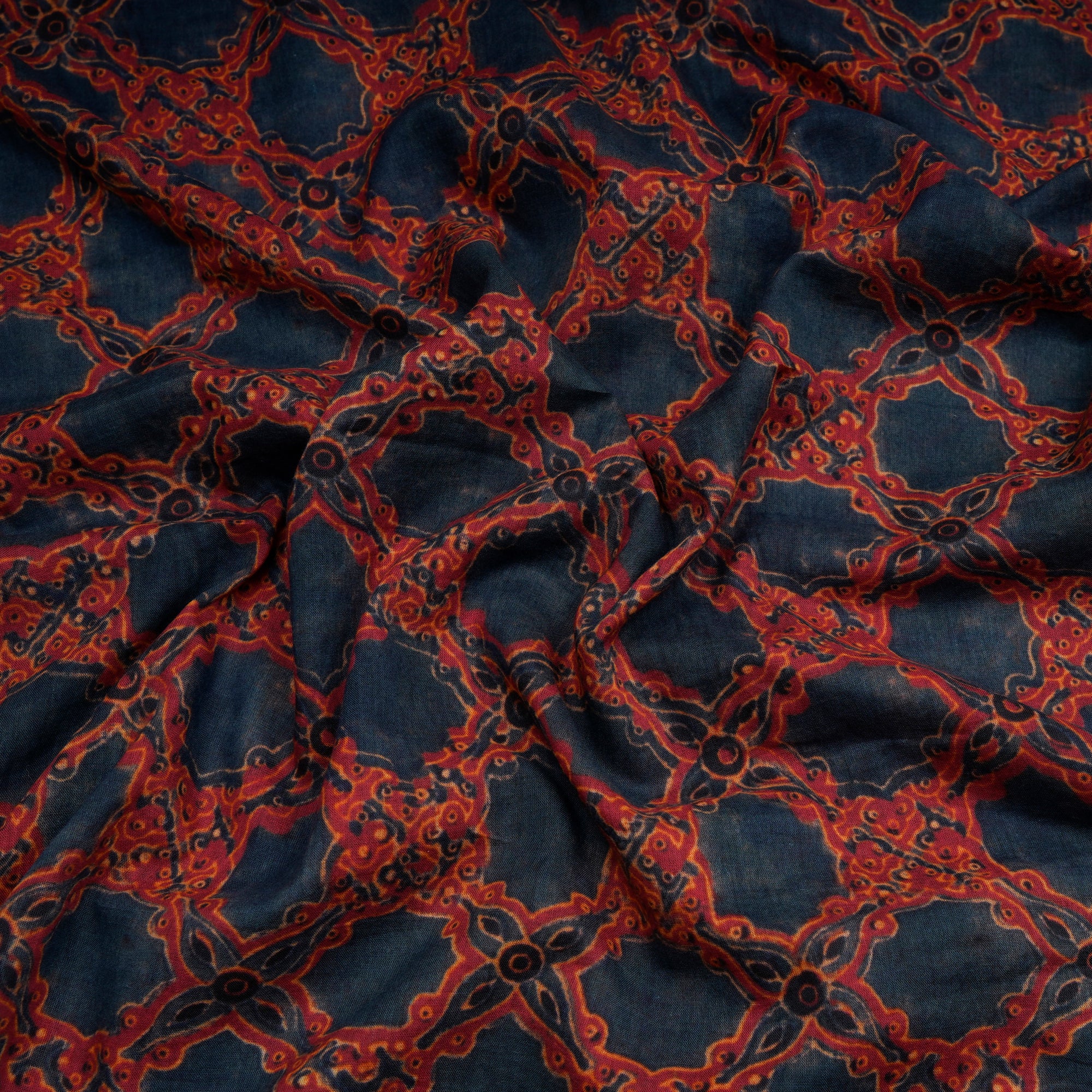 (Pre-Cut 1.85 Mtr) Orion Blue All Over Pattern Digital Printed Silk-Cotton Fabric