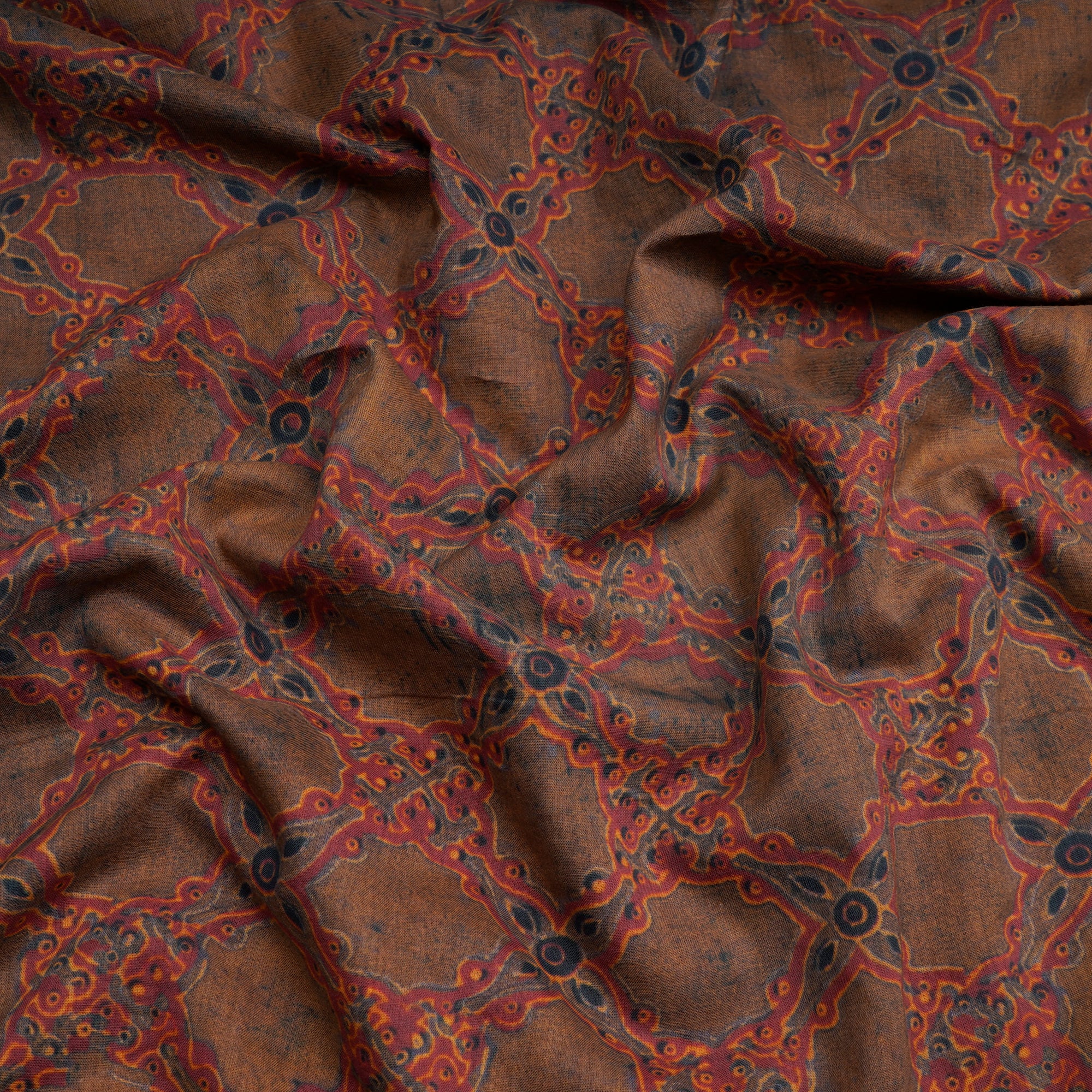 (Pre-Cut 3.20 Mtr)Brown All Over Pattern Digital Printed Silk-Cotton Fabric