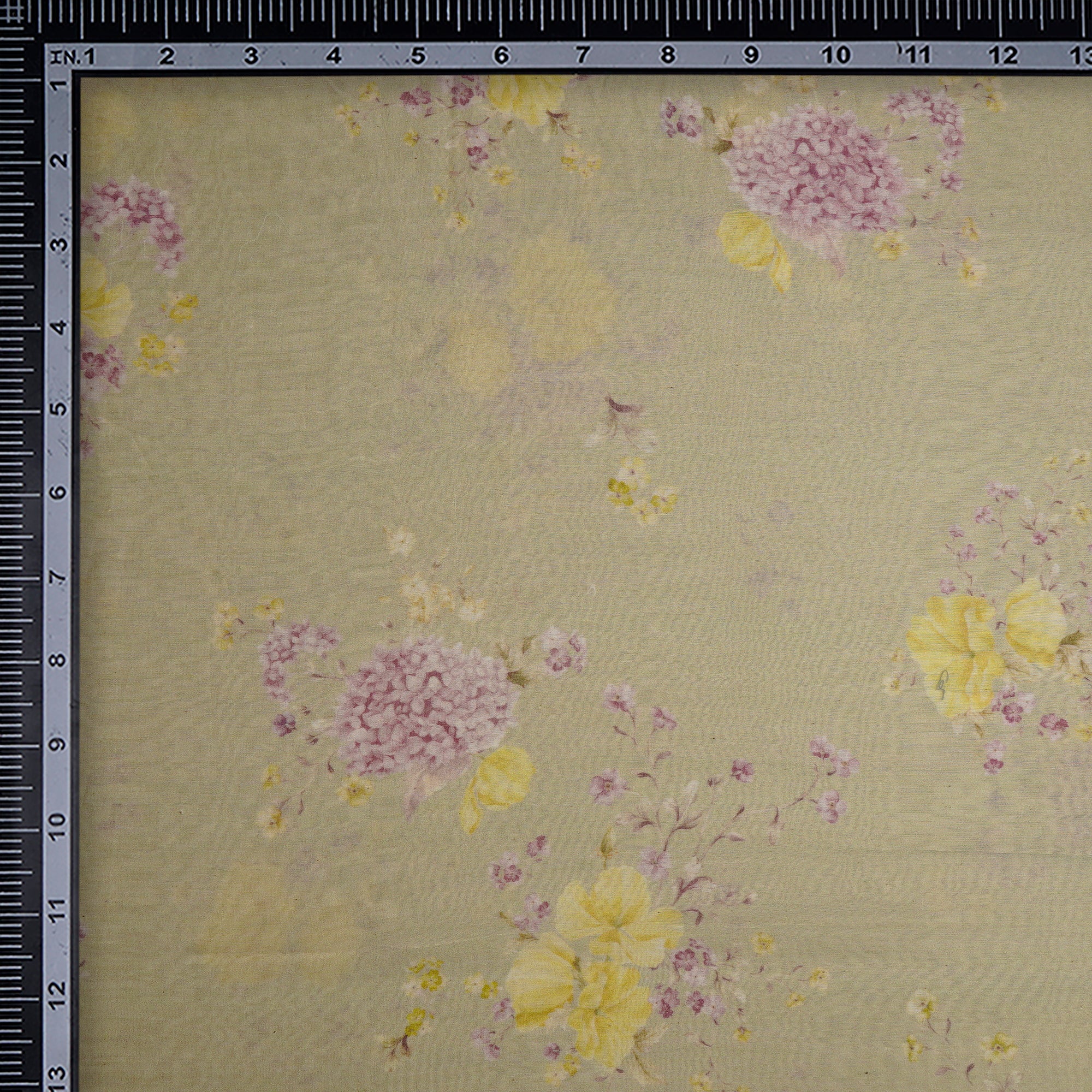 (Pre-Cut 1.45 Mtr)Light Green Floral Pattern Digital Printed Silk-Cotton Fabric