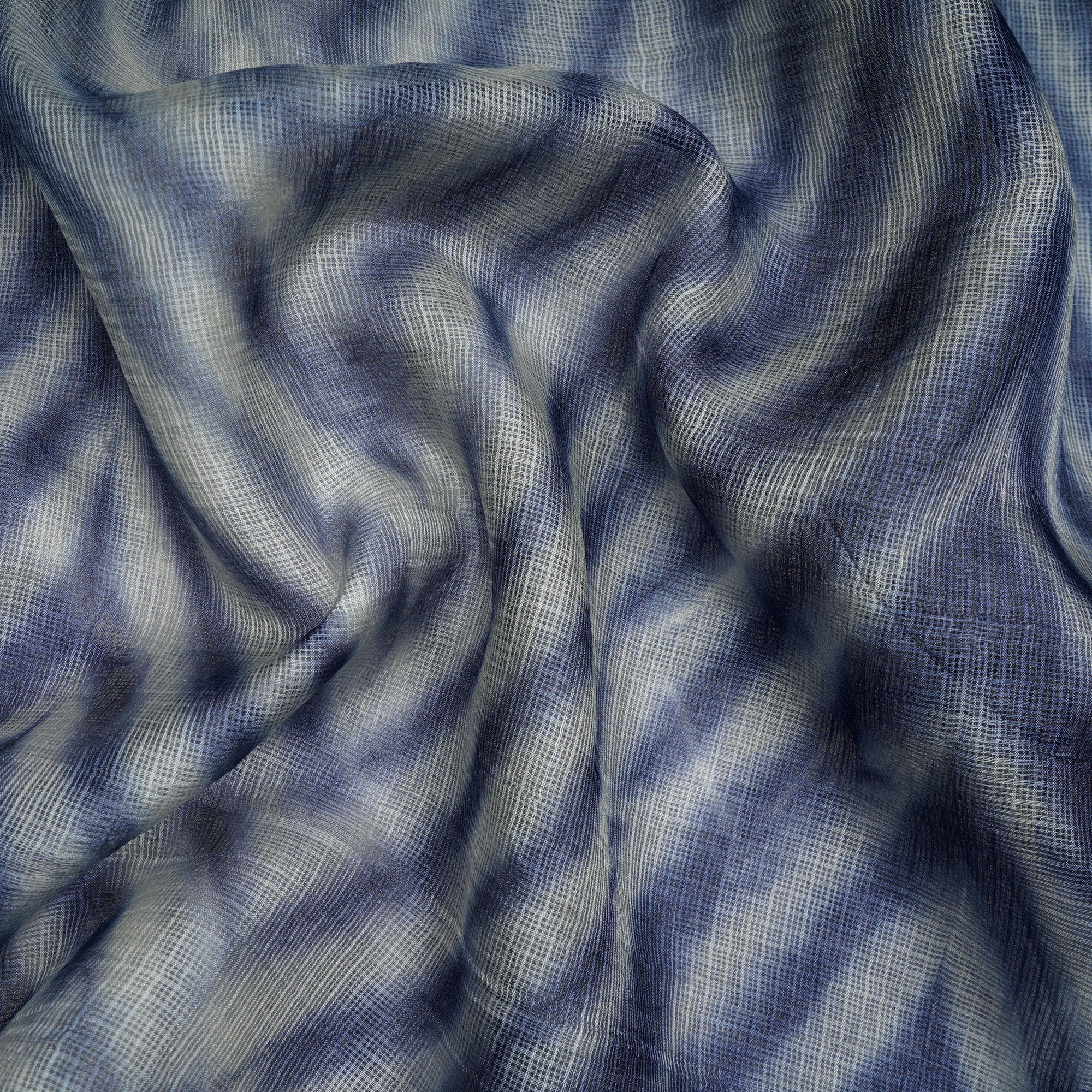 (Pre-Cut 4.60 Mtr) Blue Handcrafted Shibori Pure Kota Silk Fabric