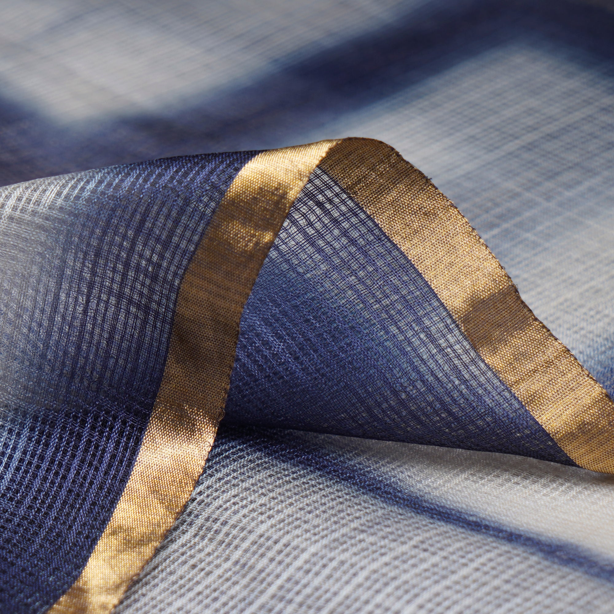 (Pre-Cut 4.80Mtr)Blue-White Color Handcrafted Shibori Printed Pure Kota Silk Fabric
