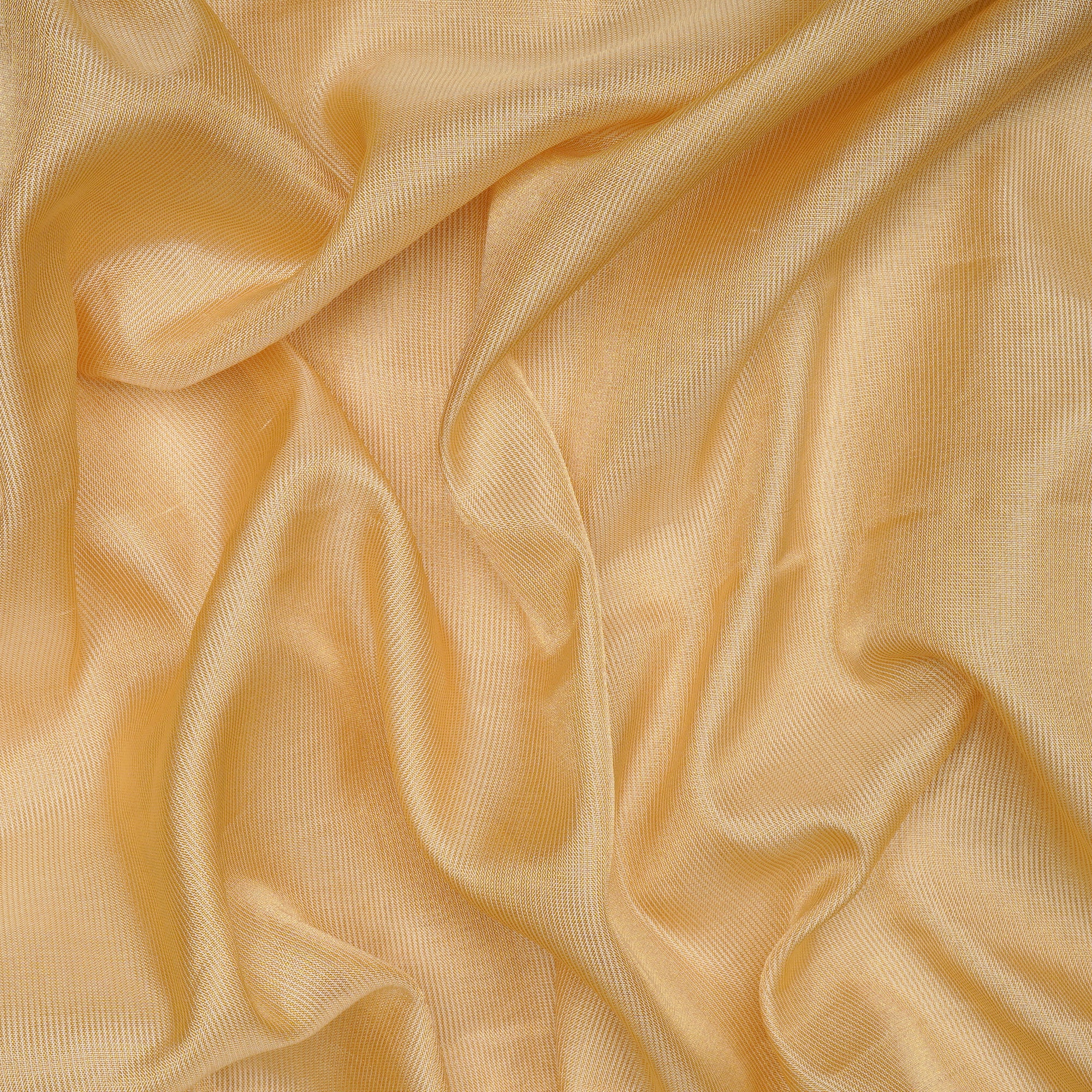 (Pre-Cut 1.60 Mtr) Golden Yarn Dyed Zari Striped Pattern Fancy Pure Silk Fabric