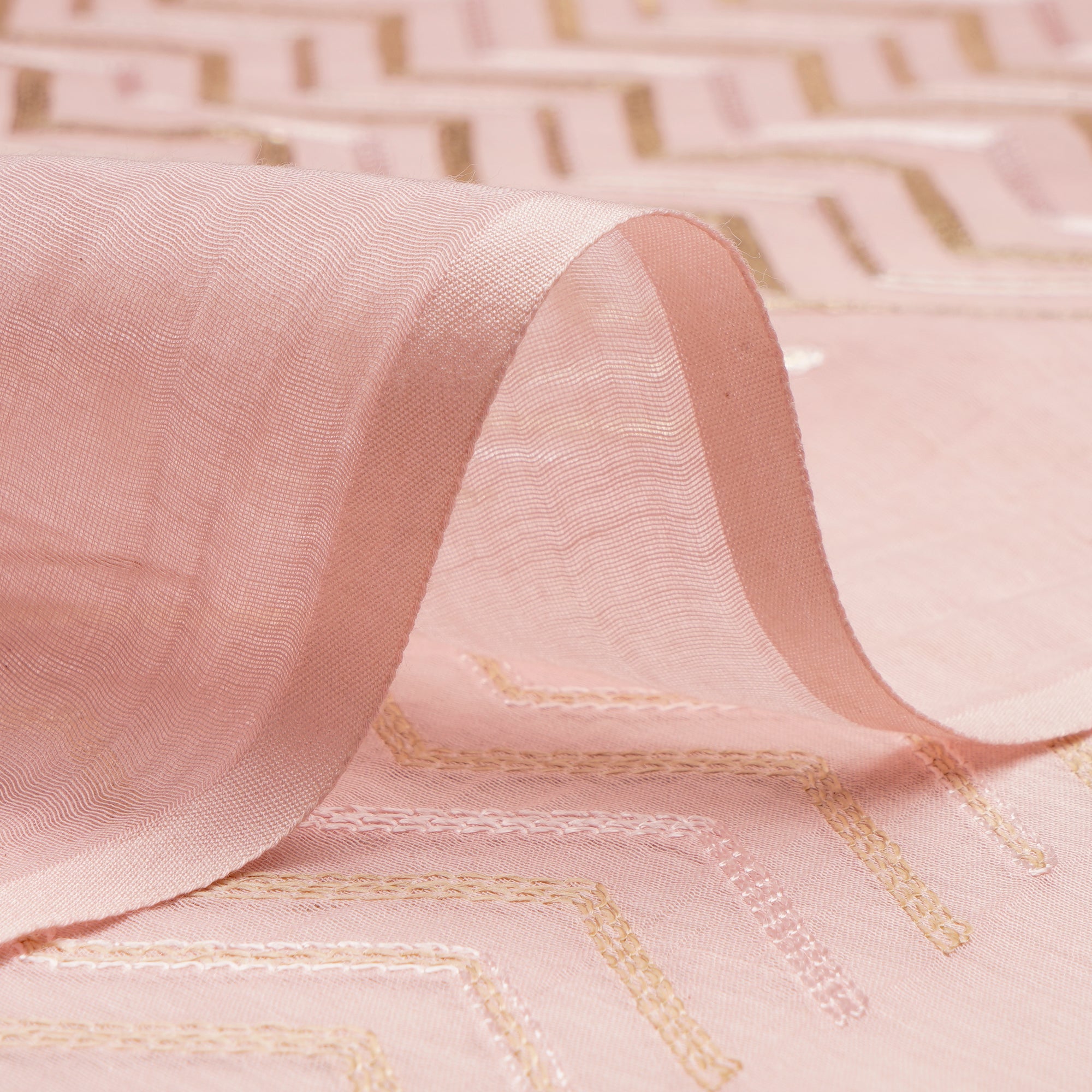 (Pre-Cut 1.50 Mtr)Baby Pink All Over Pattern Embroidered Chanderi Fabric