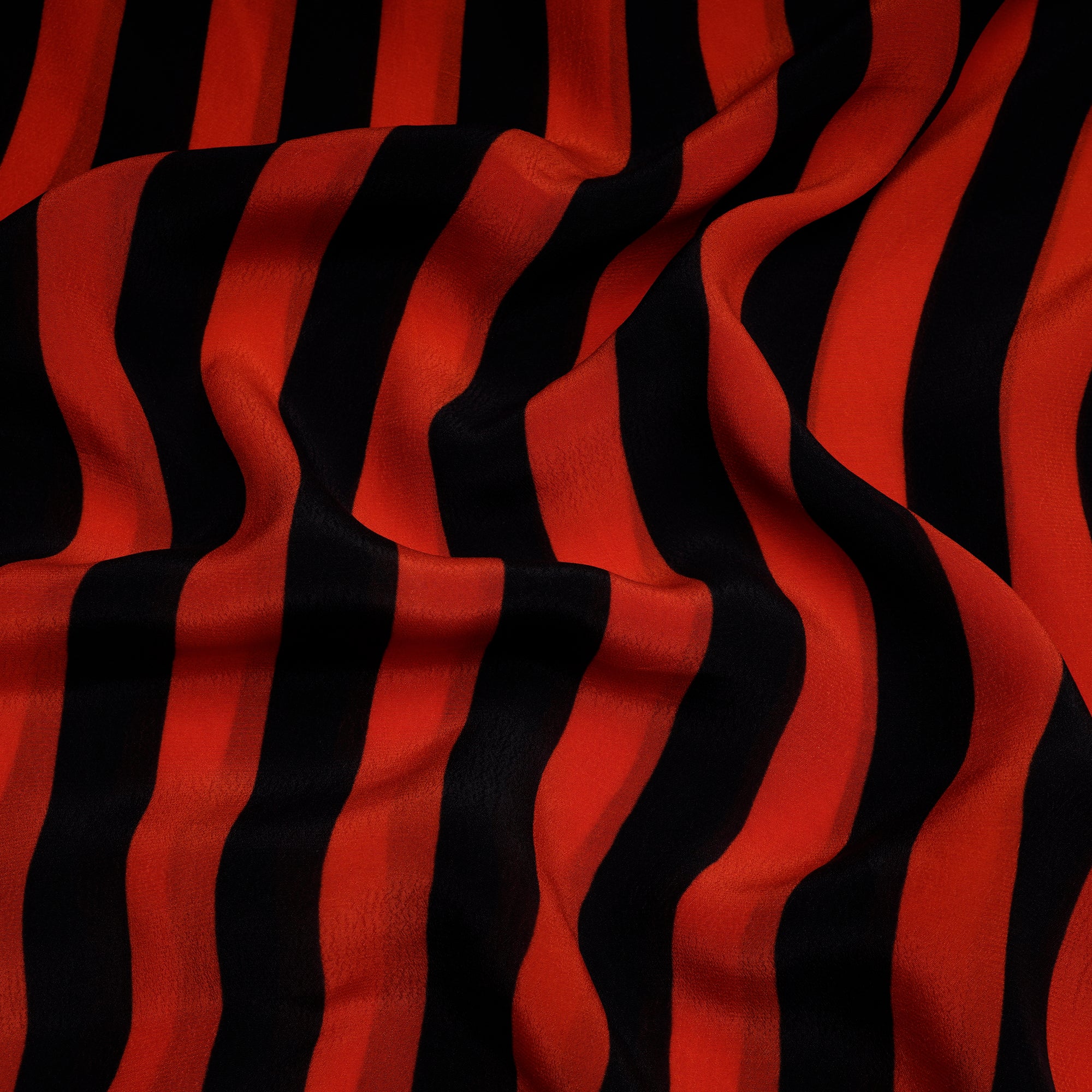 (Pre-Cut 2.70 Mtr)Red-Black Striped Pattern Digital Printed Bemberg Fabric