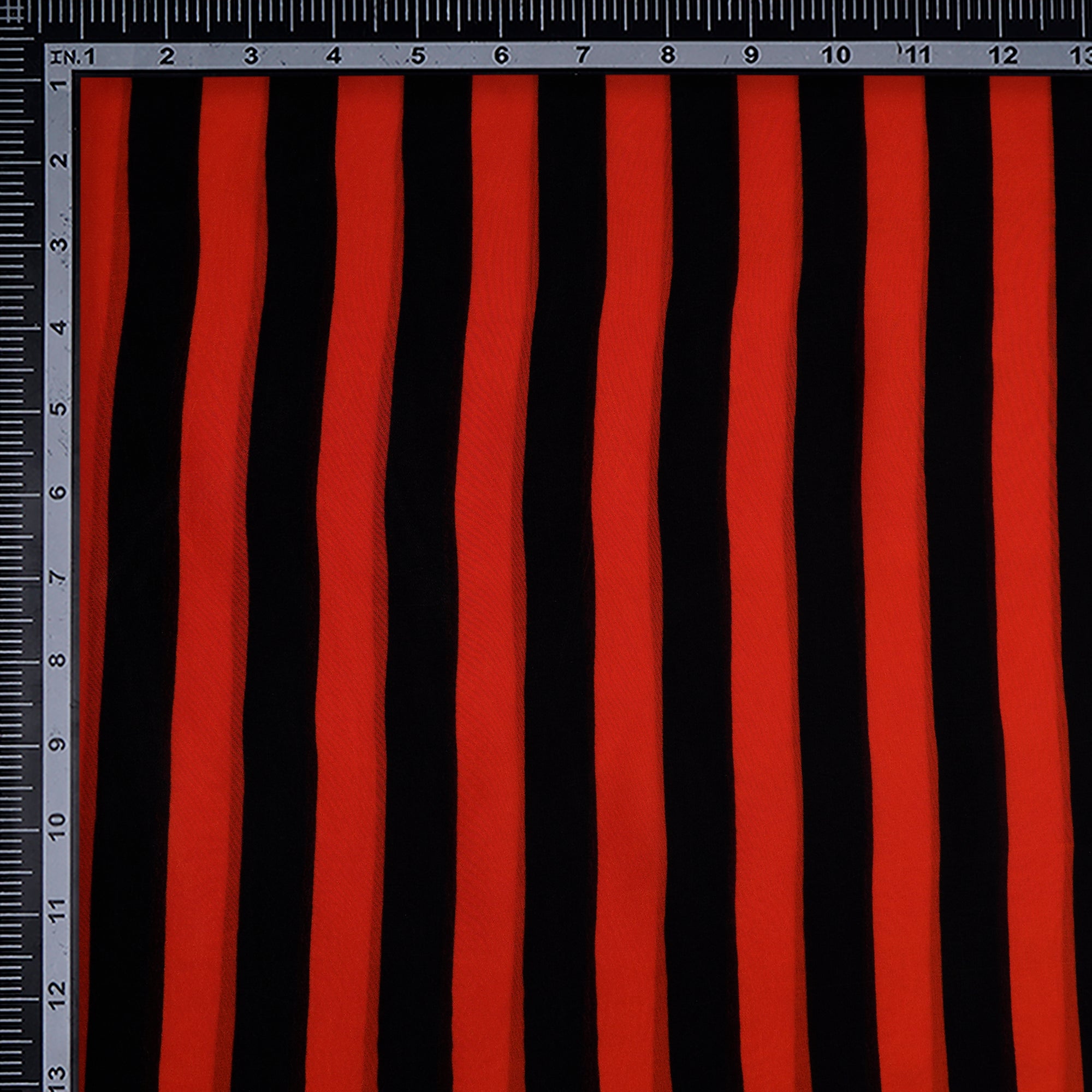 (Pre-Cut 2.70 Mtr)Red-Black Striped Pattern Digital Printed Bemberg Fabric