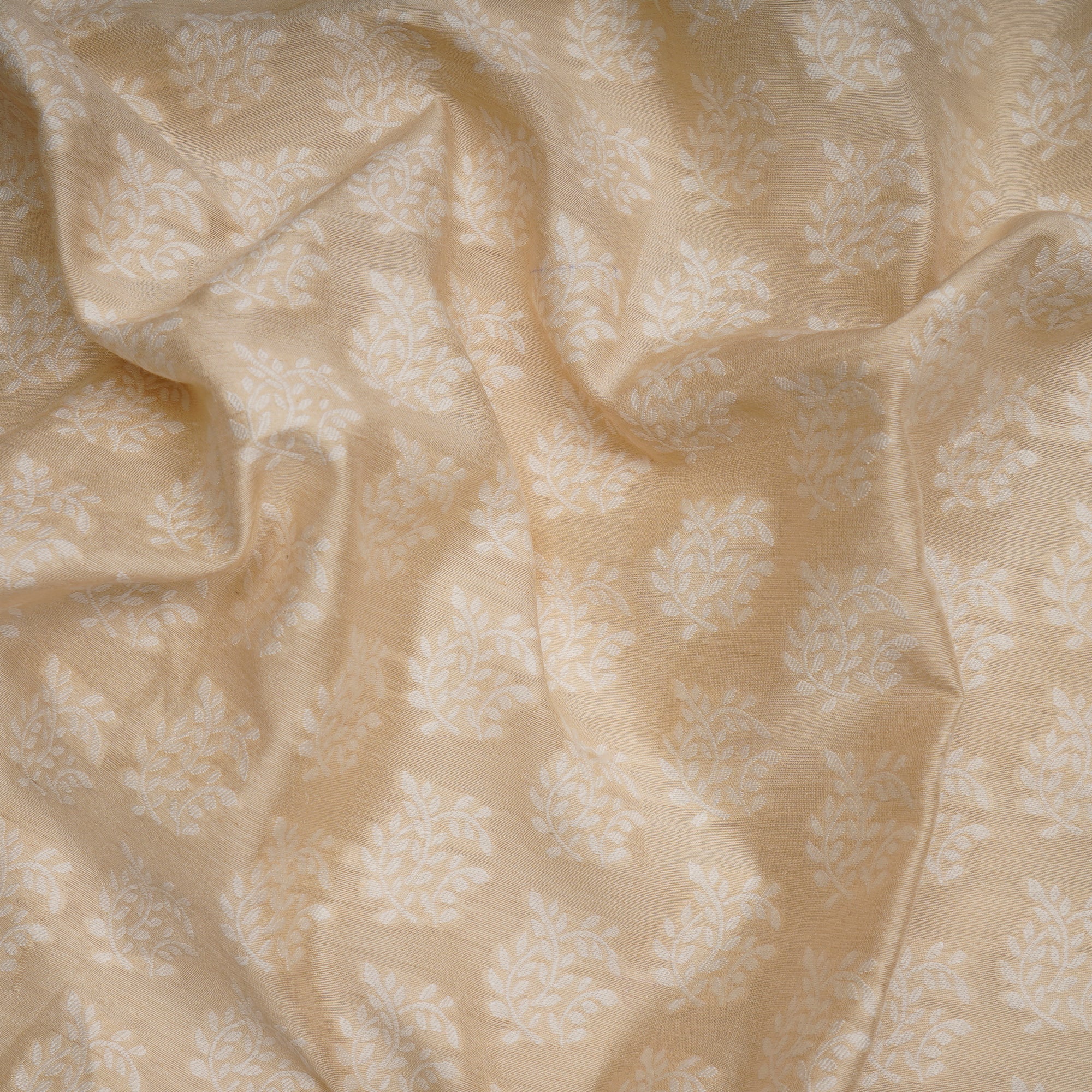 (Pre-Cut 0.65 Mtr)Beige-White Muga Silk Jacquard Fabric