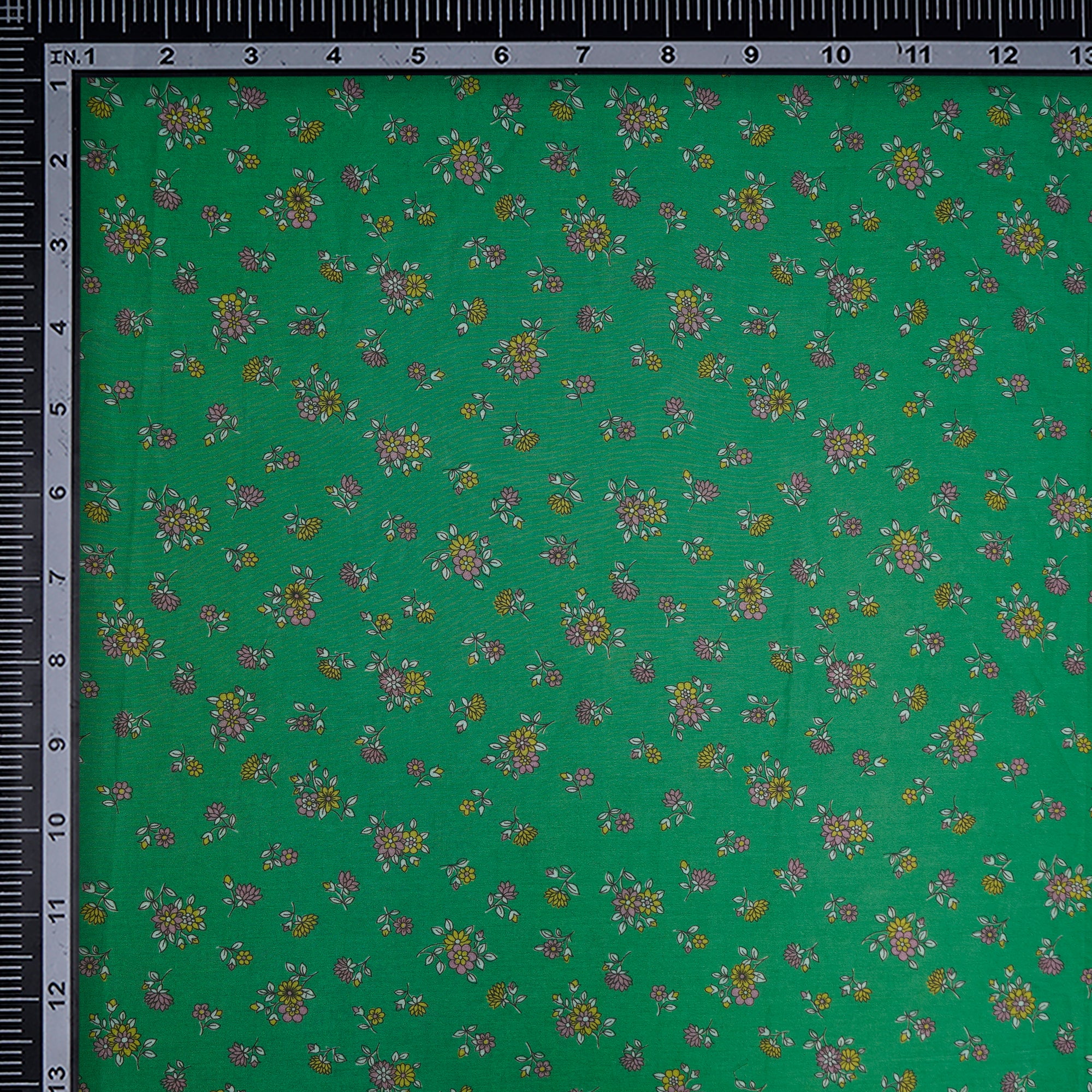 (Pre-Cut 2.25 Mtr)Green Floral Pattern Digital Printed Cotton Fabric