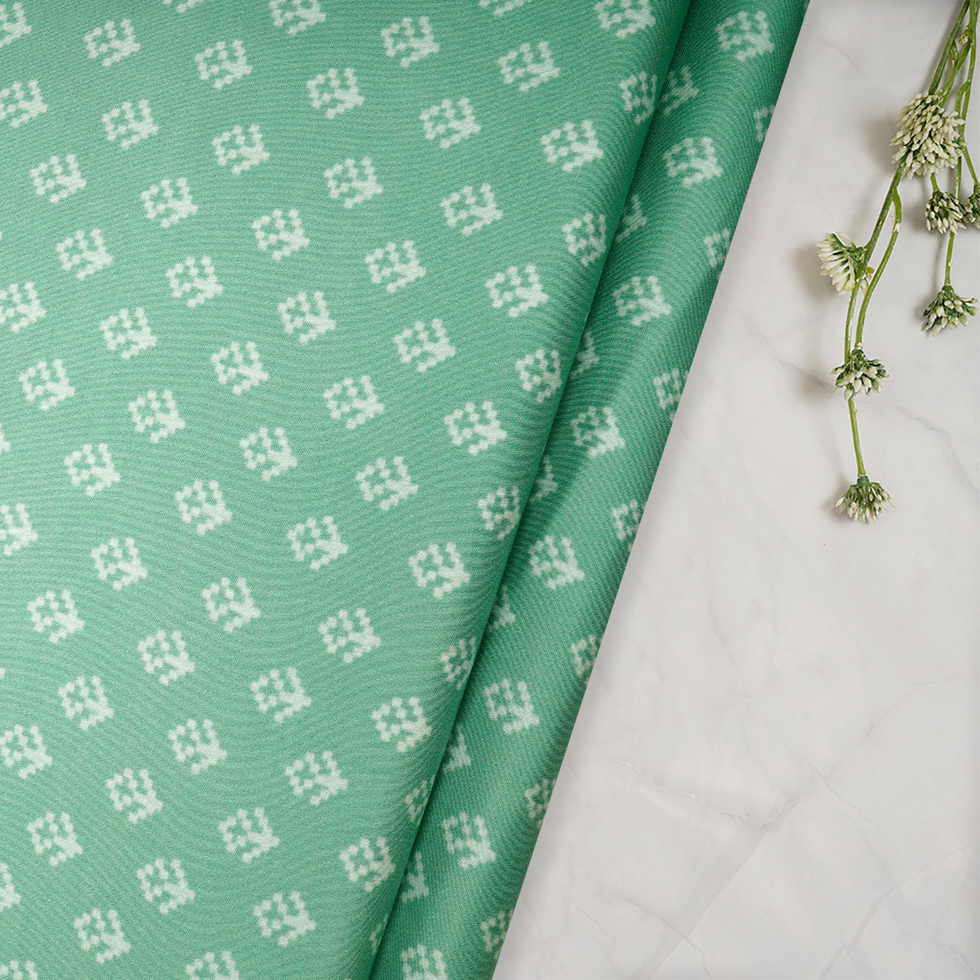 (Pre-Cut 4.00Mtr)Hemlock Floral Motif Pattern Digital Print Modal Maple Silk Fabric