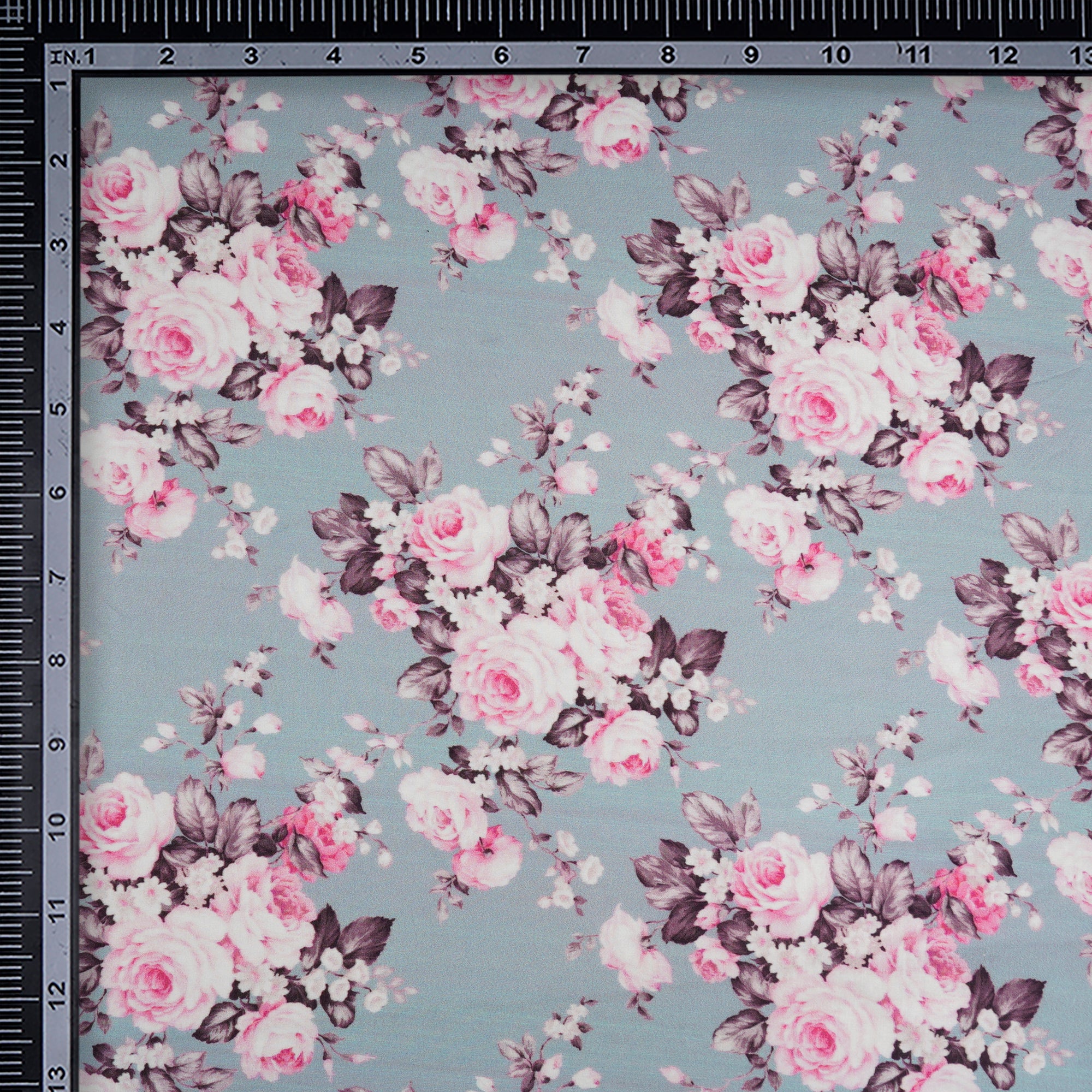 (Pre-Cut 2.15 Mtr)Sky Blue Floral Pattern Digital Printed Modal Fabric