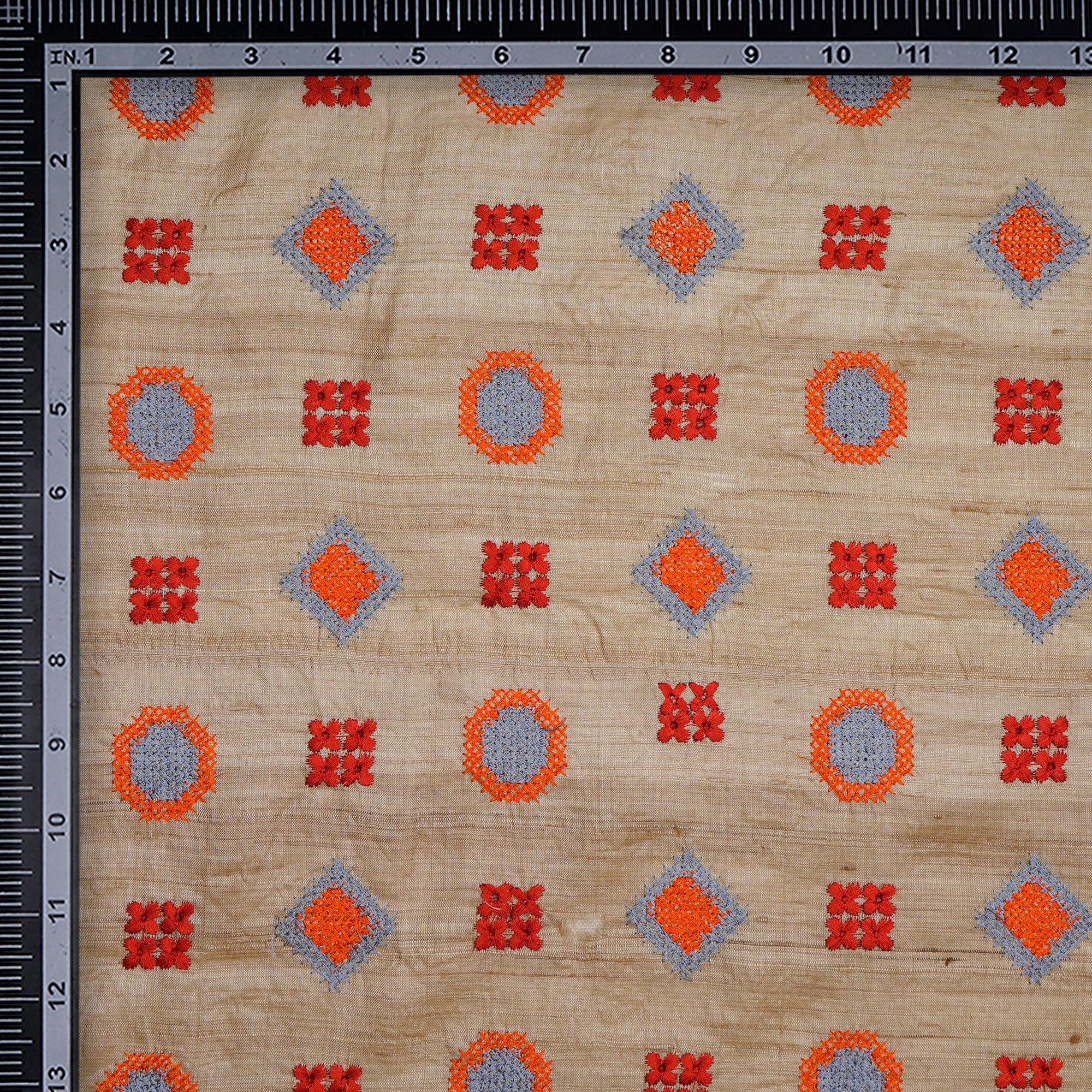 (Pre-Cut 0.70 Mtr)Beige All Over Pattern Embroidered Pure Silk Fabric