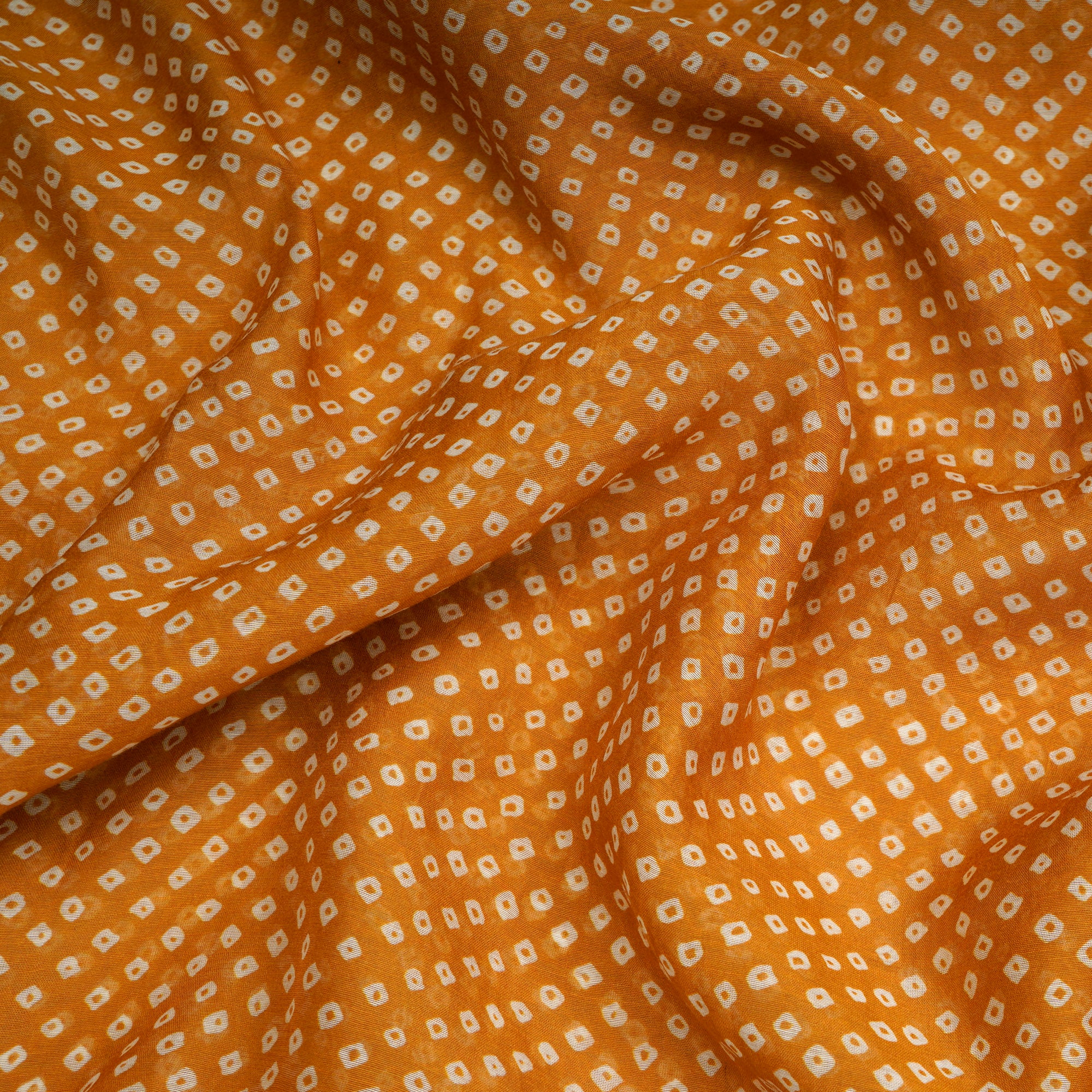 (Pre-Cut 1.90 Mtr)Orange Bandhani Pattern Digital Printed Fine Chanderi Fabric