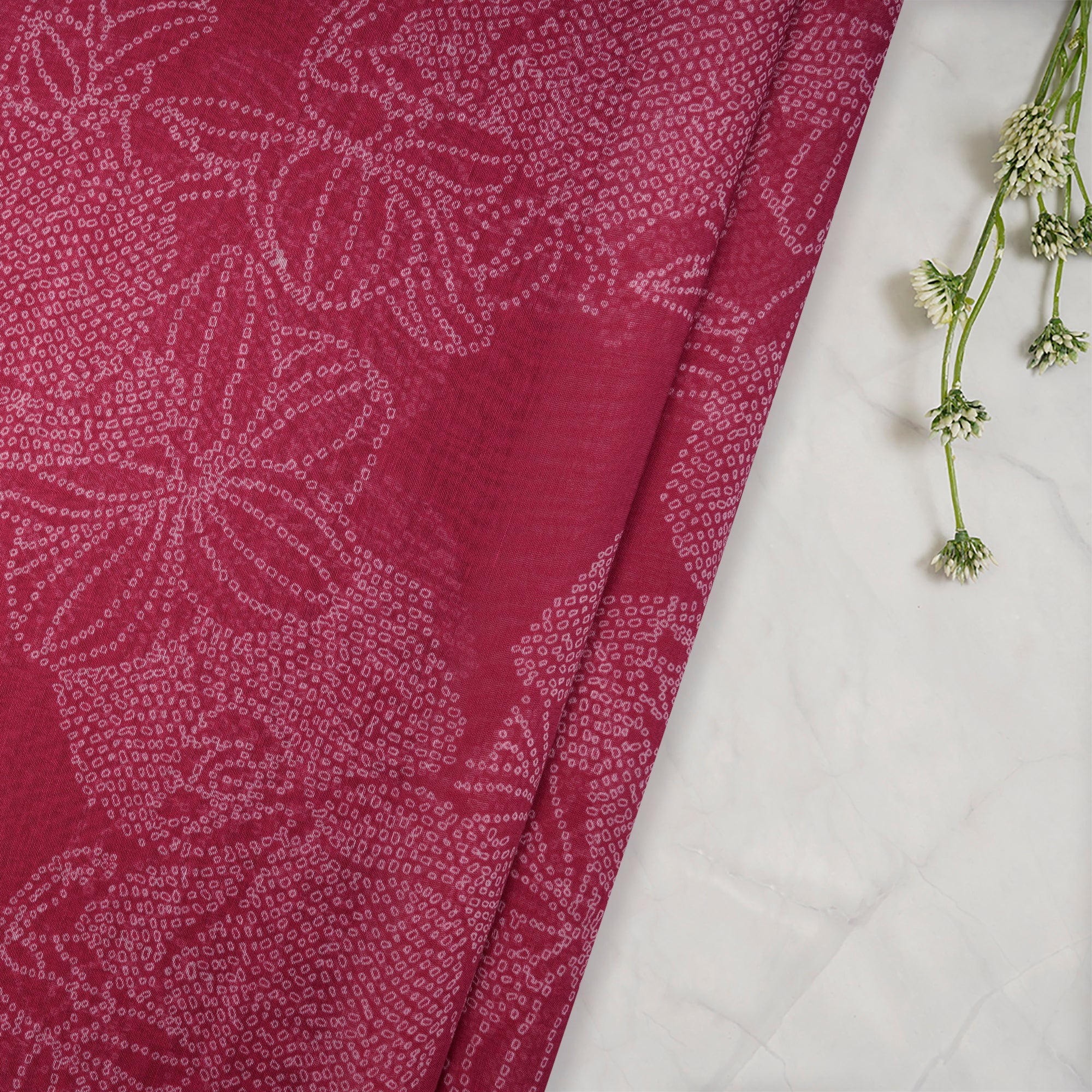 (Pre-Cut 0.50 Mtr)Dark Pink Floral Pattern Digital Print Fine Chanderi Fabric