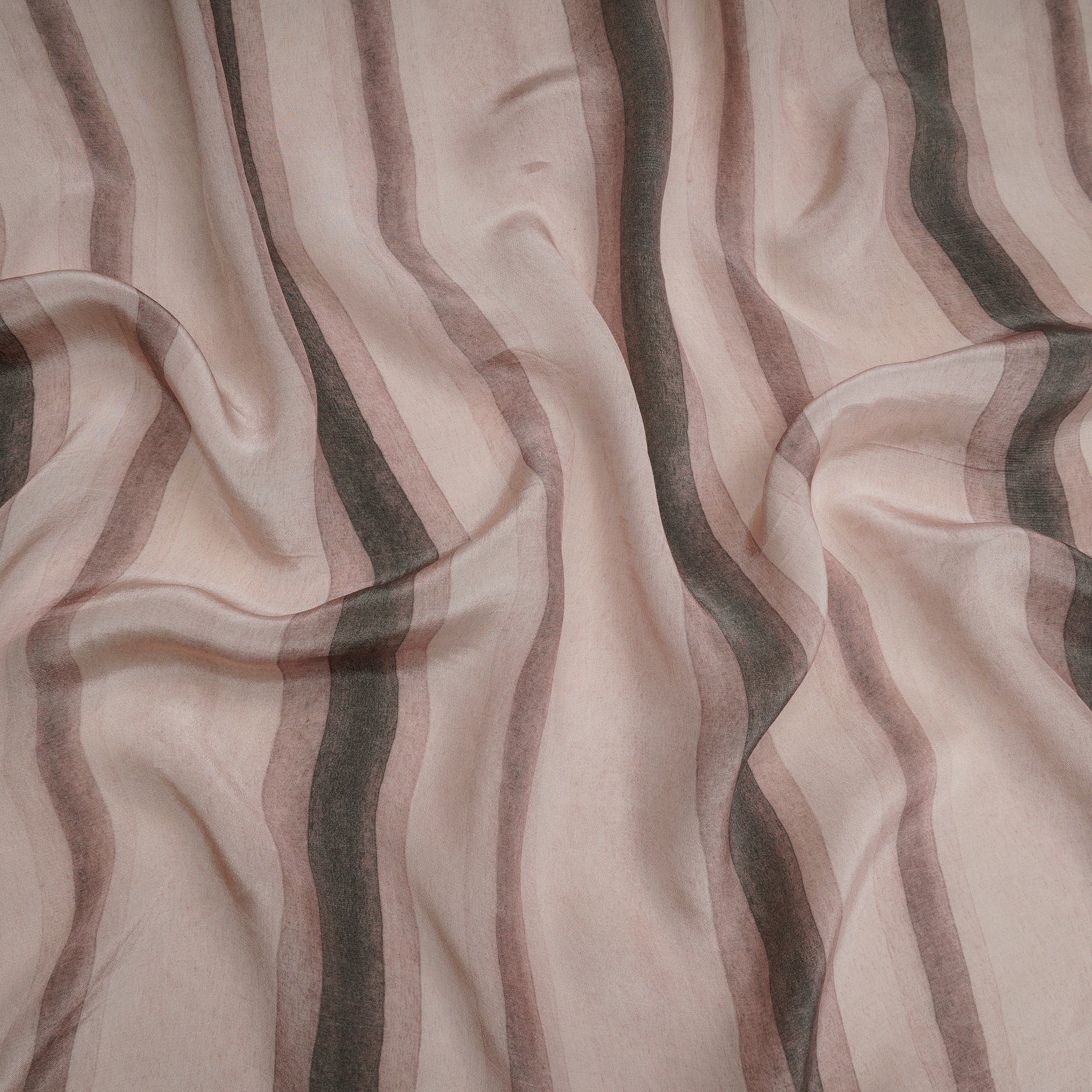 (Pre-Cut 1.55 Mtr)Beige Stripe Pattern Digital Printed Bemberg Fabric