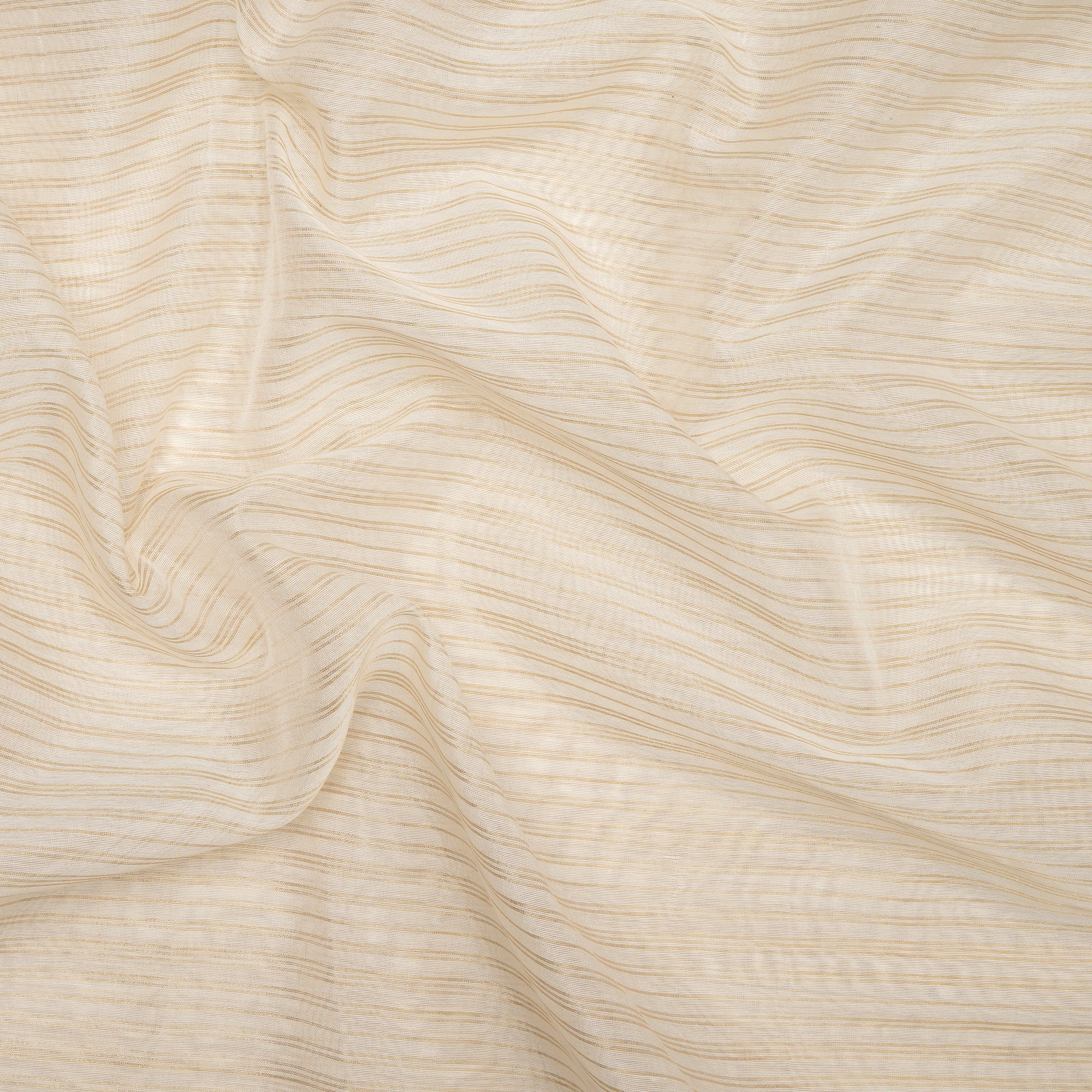 (Pre-Cut 0.90 Mtr)Off White Dyeable Stripe Pattern Handwoven Banarasi Gold Zari Cotton Fabric